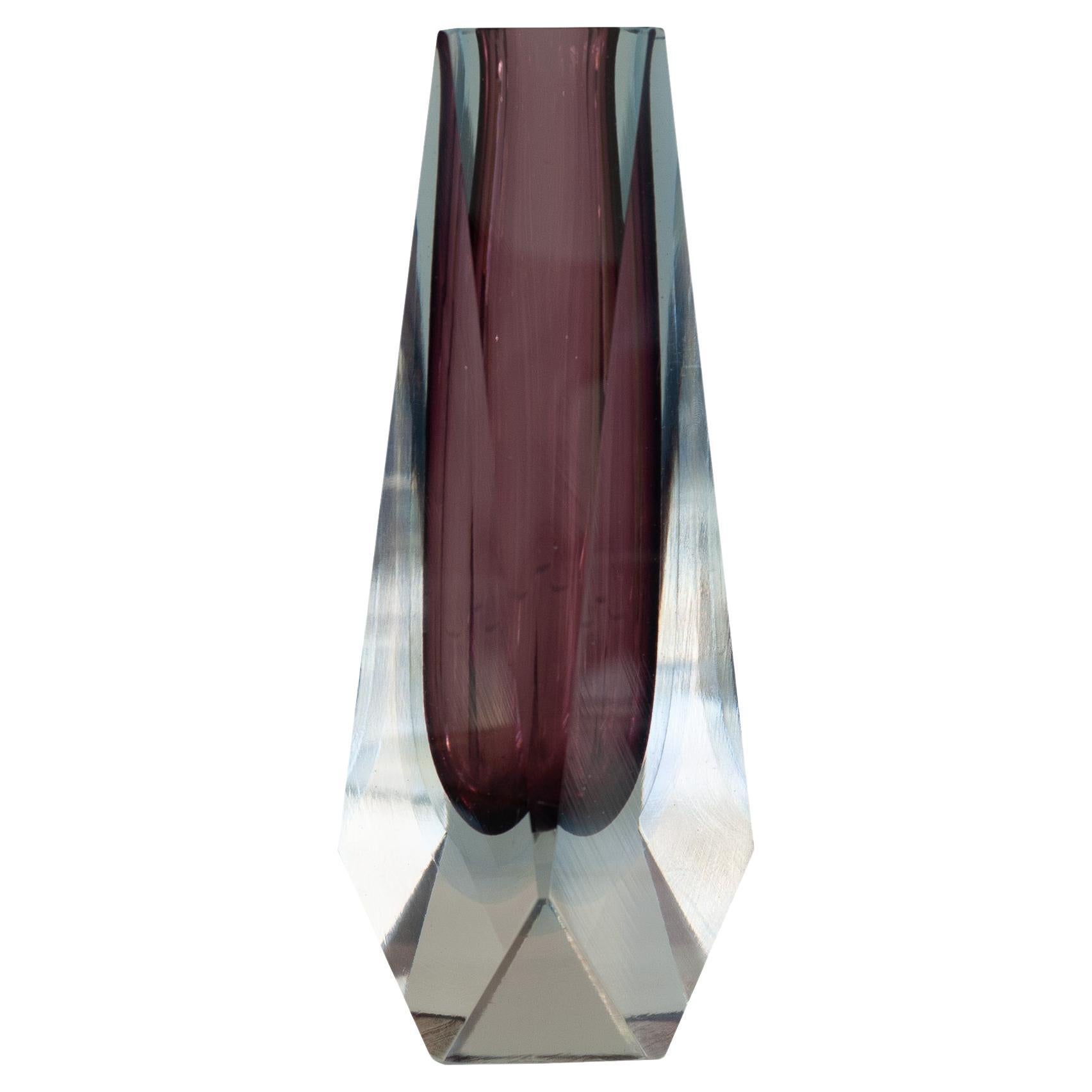 Mid Century Murano "Sommerso" Vase in Clear and Purple by Flavio Poli For Sale