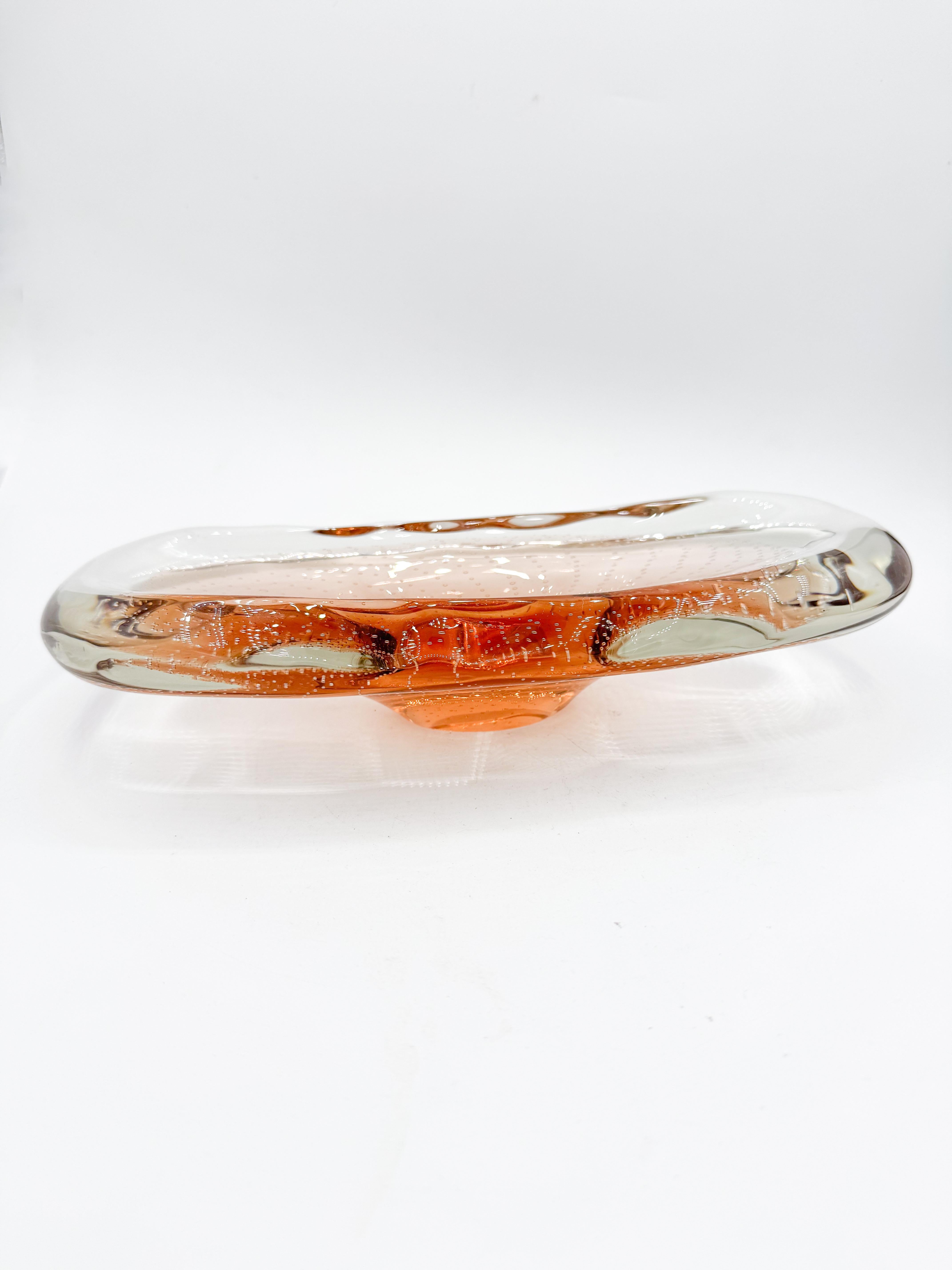 Mid-Century Murano Thick Glass Vide-Poche with Controlled Bubbles Catchall For Sale 2