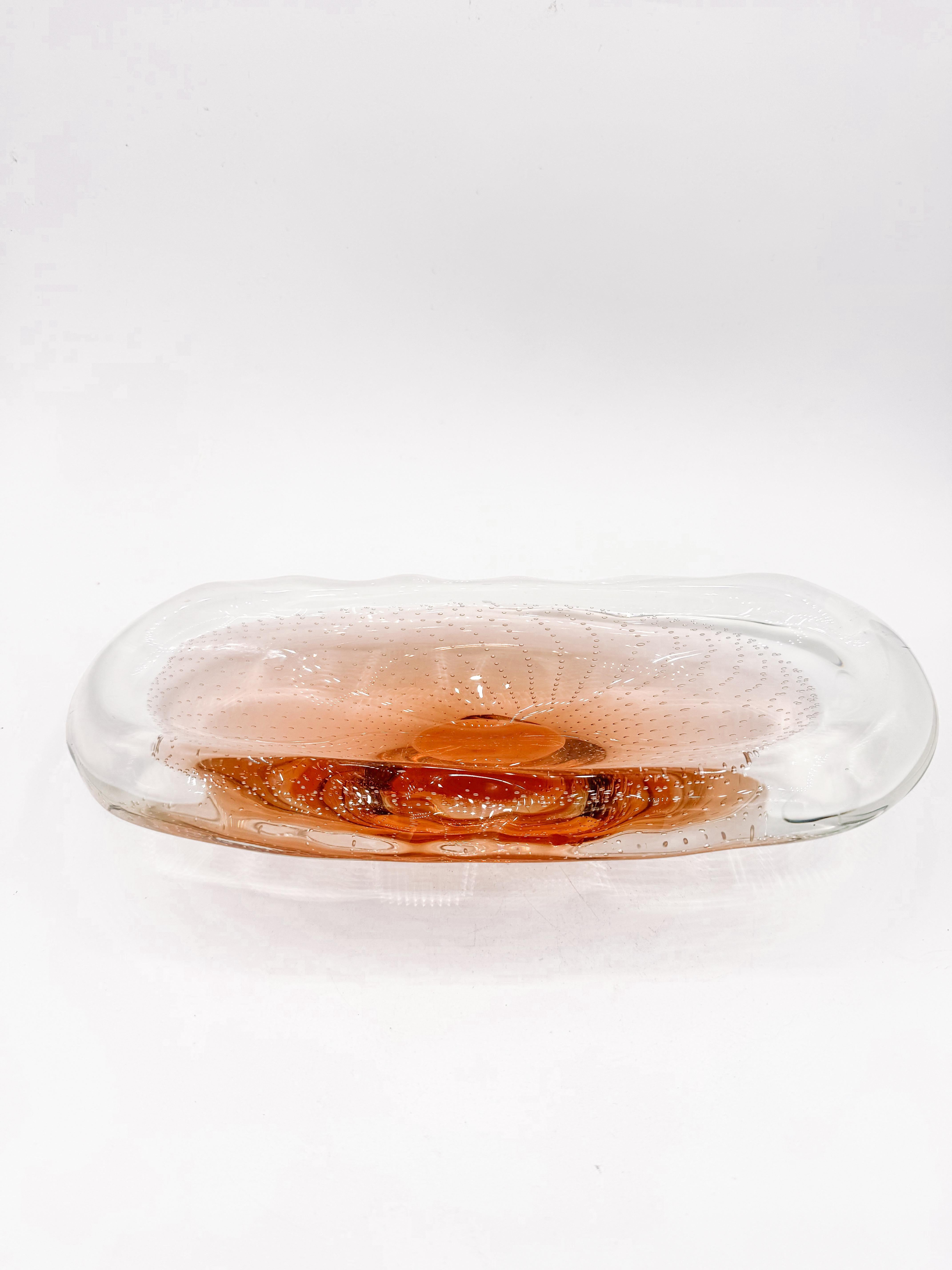 Mid-Century Modern Mid-Century Murano Thick Glass Vide-Poche with Controlled Bubbles Catchall For Sale