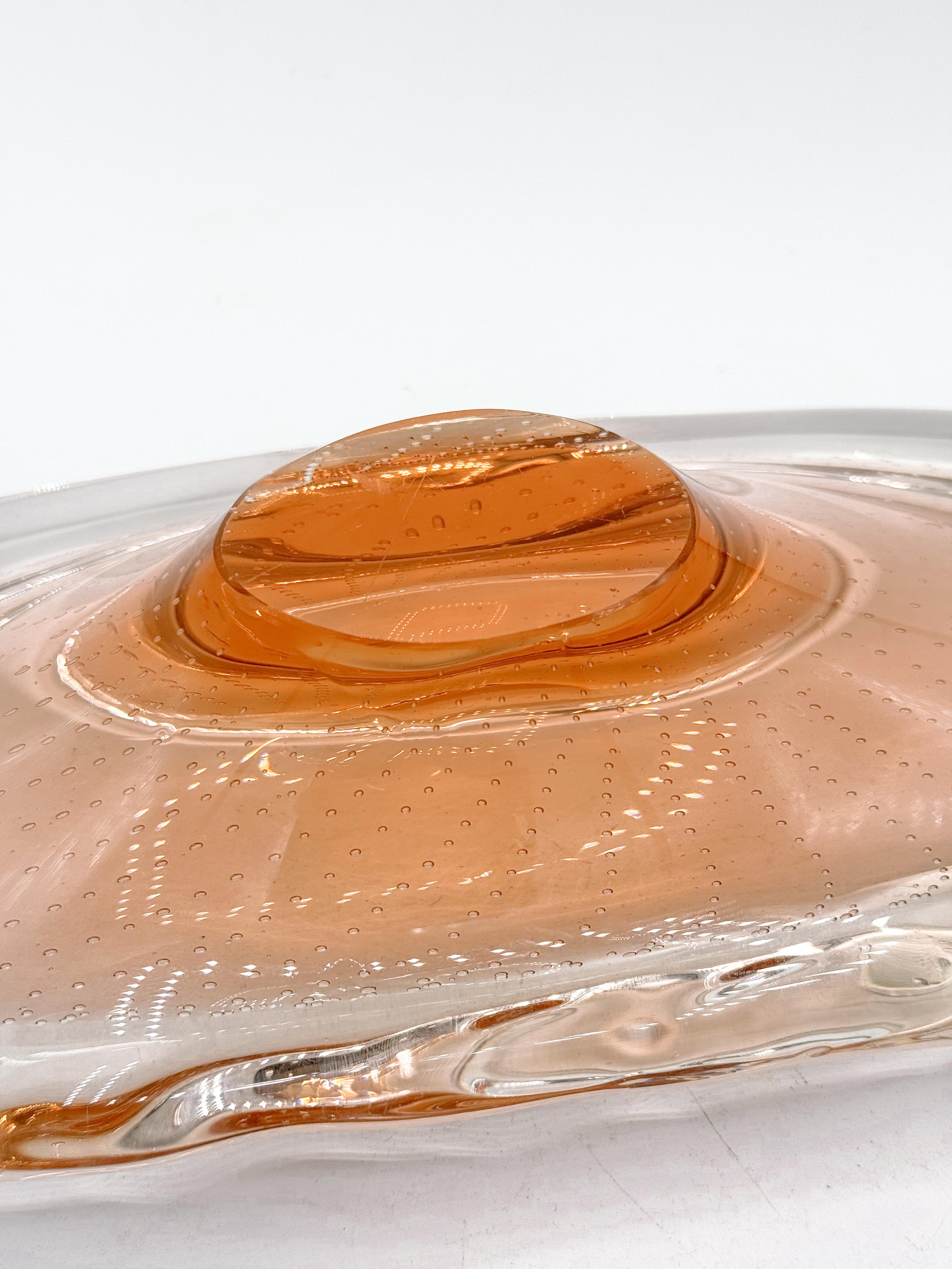 Italian Mid-Century Murano Thick Glass Vide-Poche with Controlled Bubbles Catchall For Sale