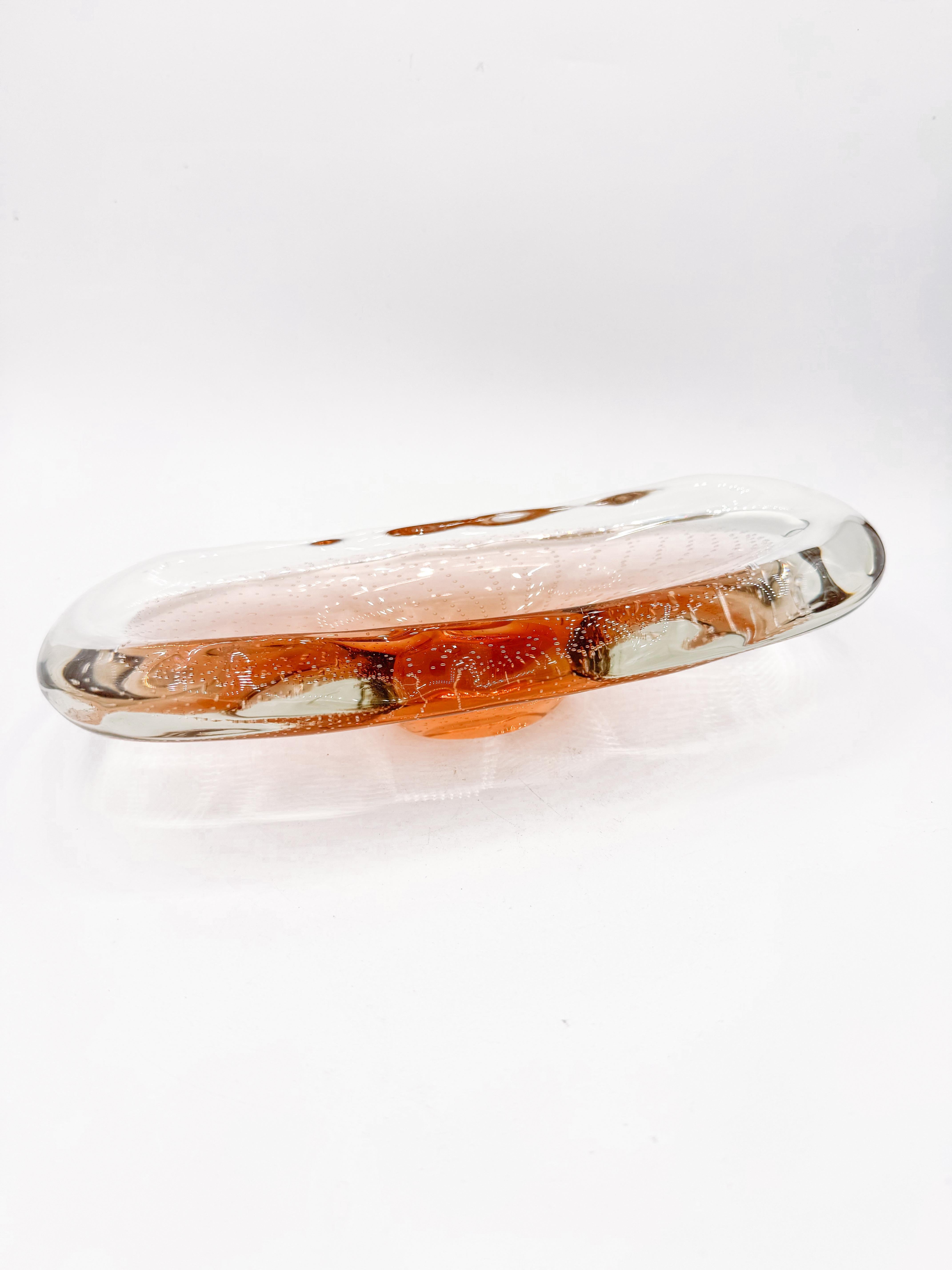 20th Century Mid-Century Murano Thick Glass Vide-Poche with Controlled Bubbles Catchall For Sale