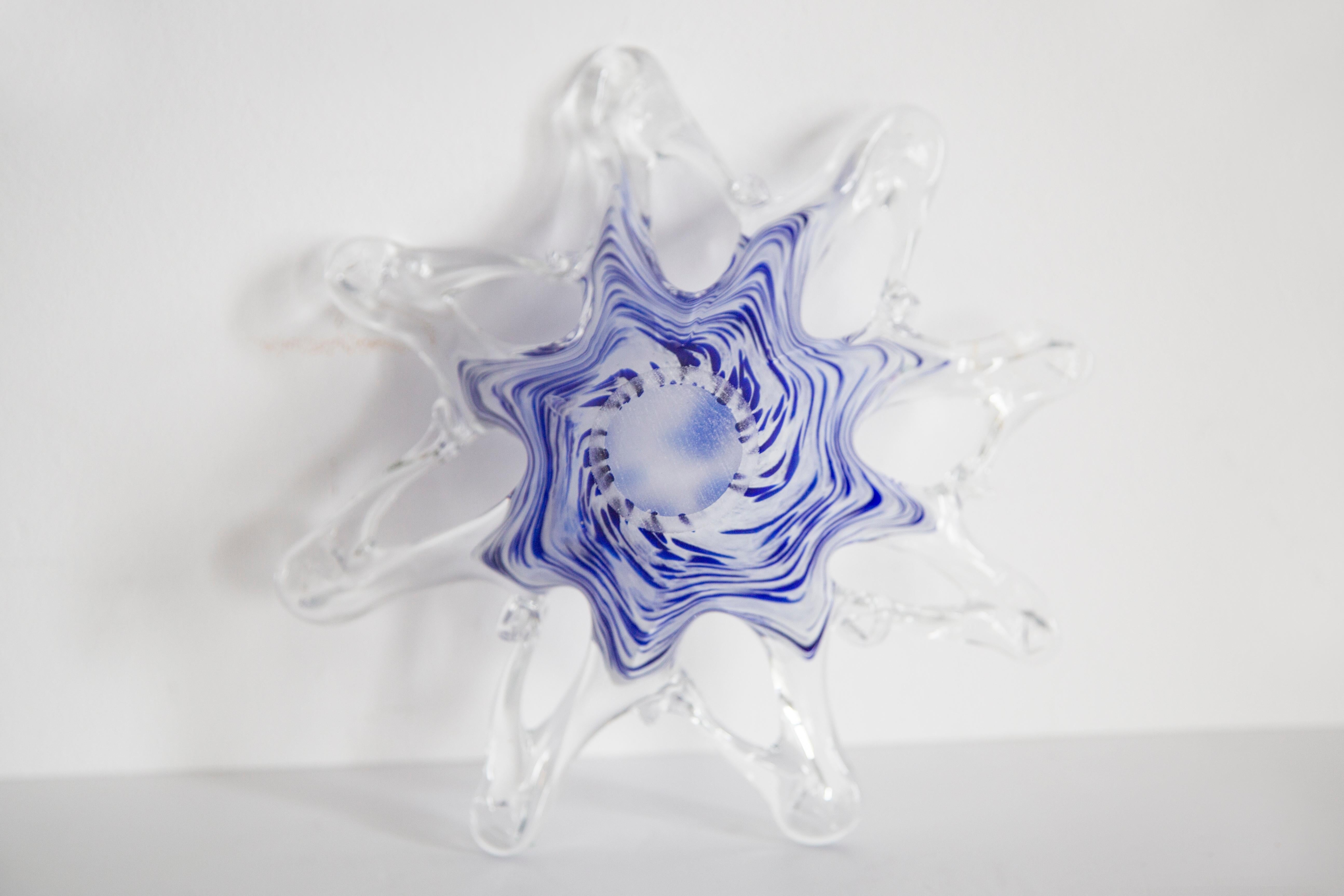 Mid Century Murano Transparent Blue and White Glass Bowl Ashtray, Italy, 1970s 7