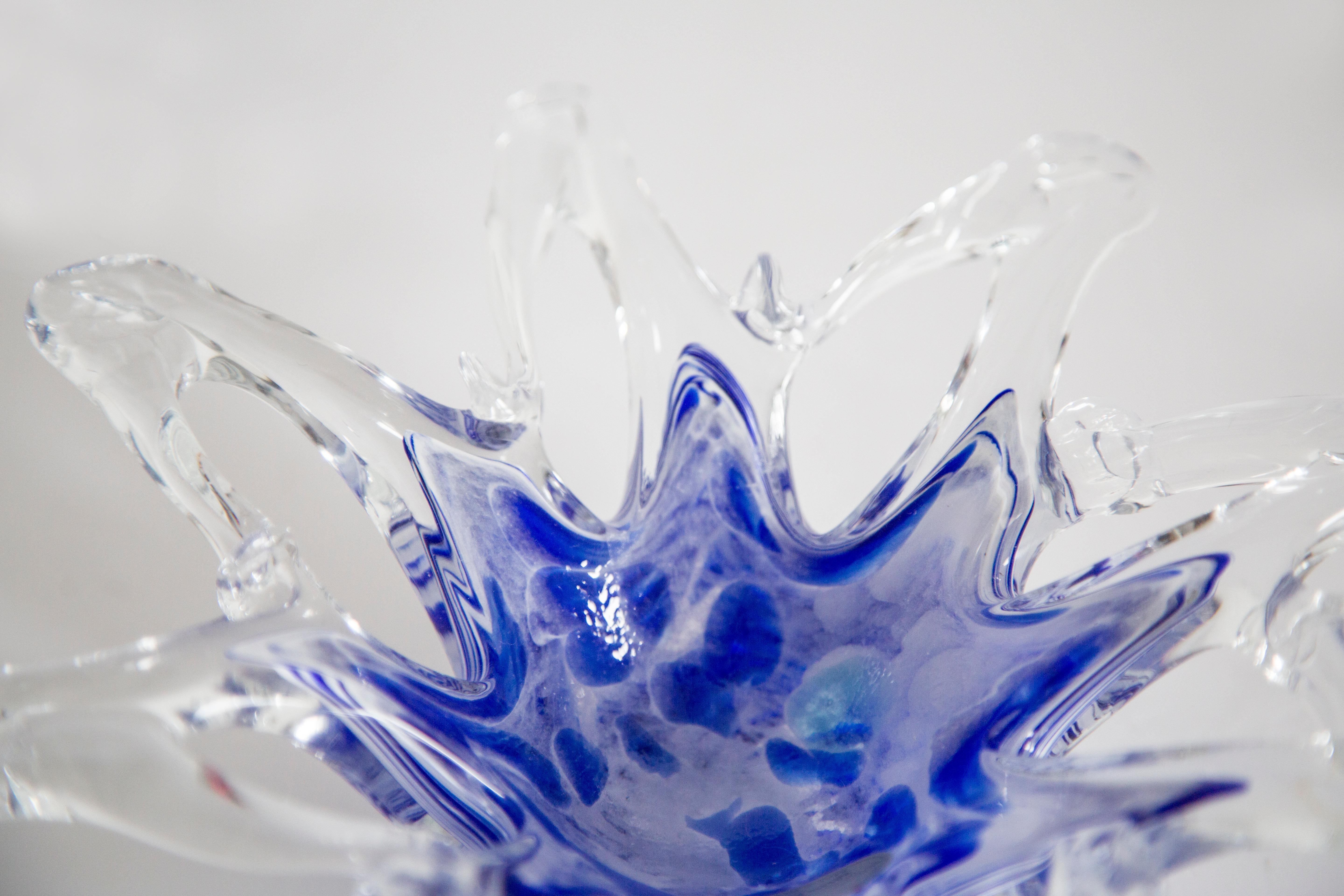 Mid Century Murano Transparent Blue and White Glass Bowl Ashtray, Italy, 1970s 8