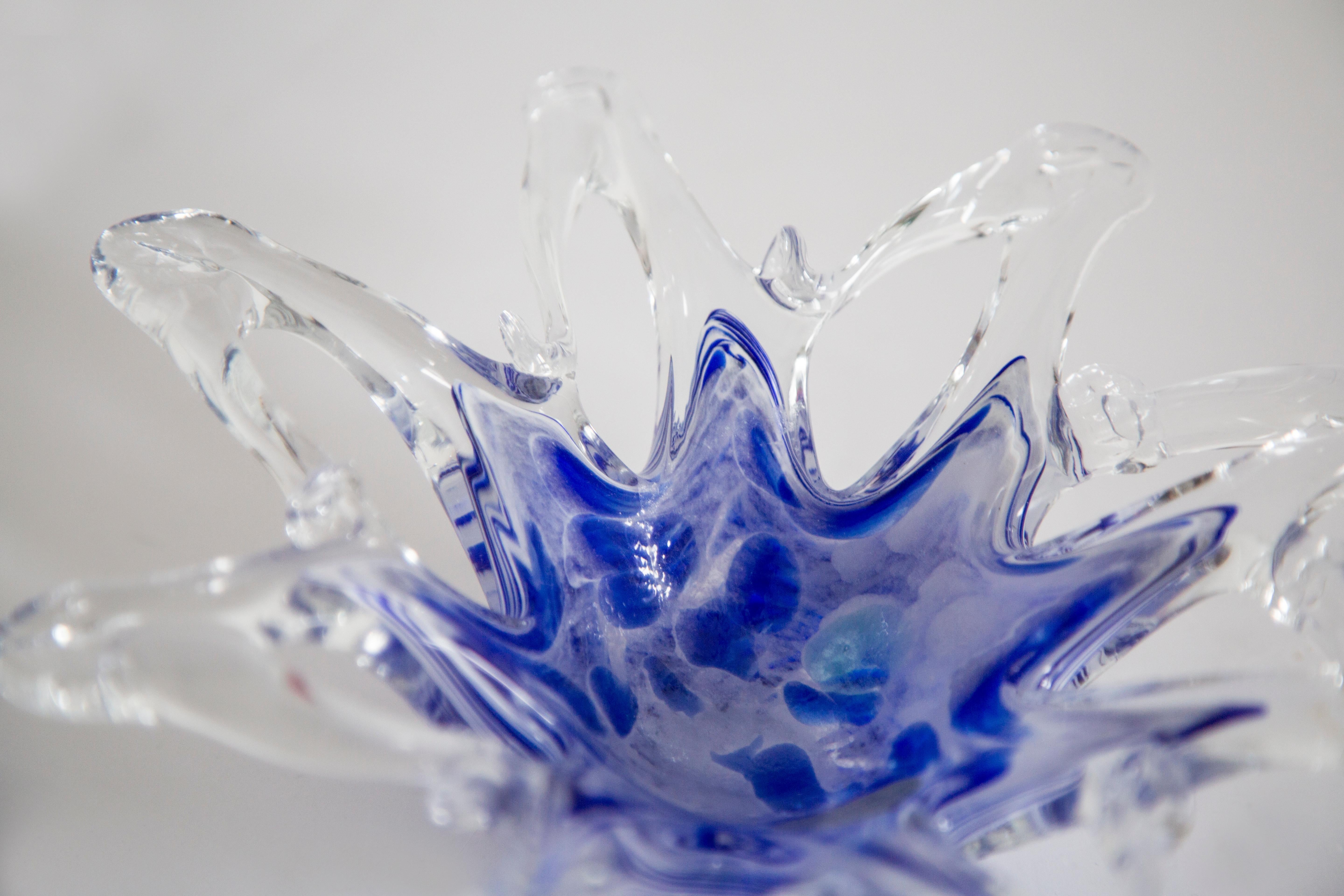 Mid Century Murano Transparent Blue and White Glass Bowl Ashtray, Italy, 1970s 9