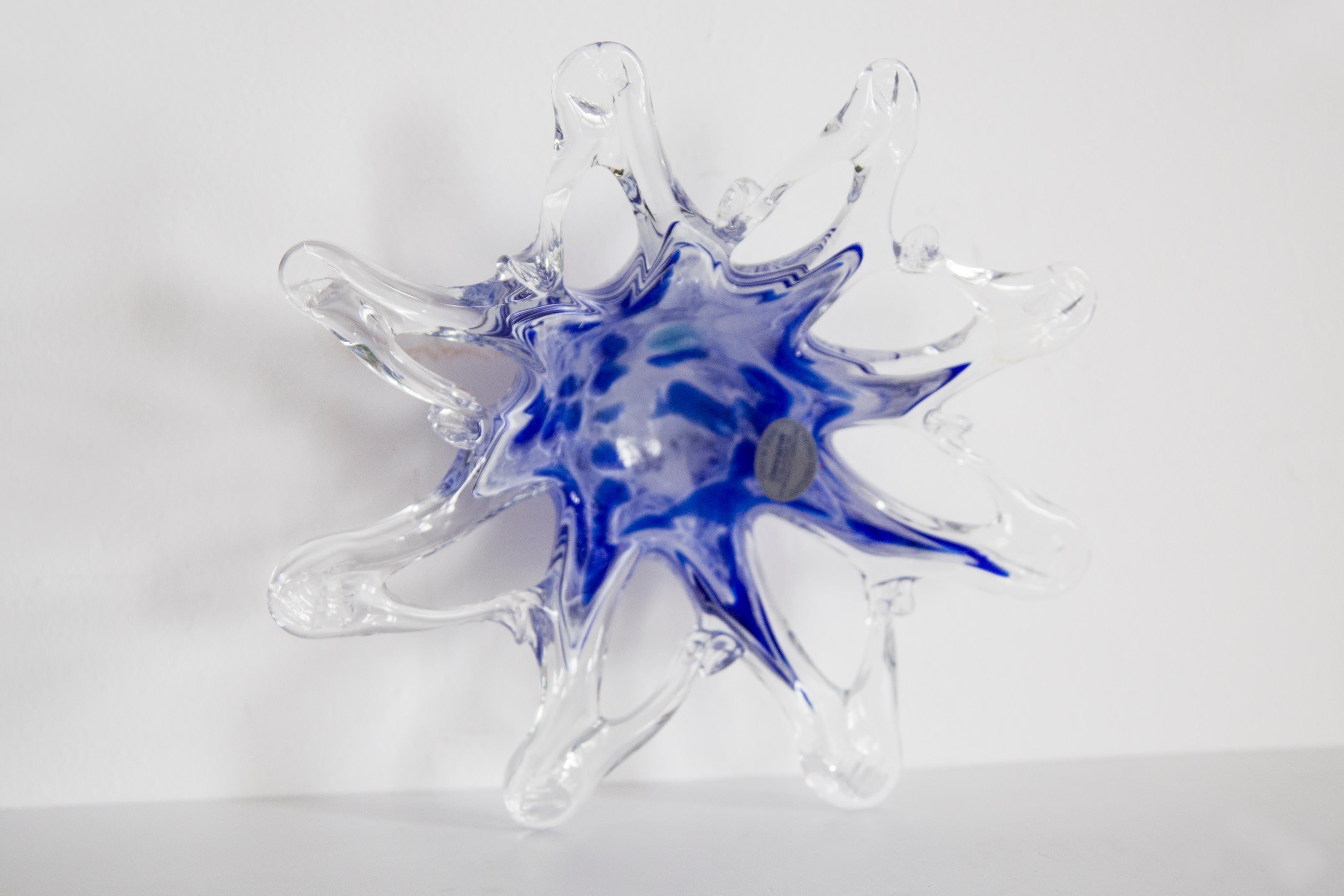 Mid Century Murano Transparent Blue and White Glass Bowl Ashtray, Italy, 1970s 4