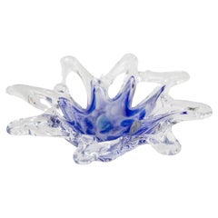 Mid Century Murano Transparent Blue and White Glass Bowl Ashtray, Italy, 1970s
