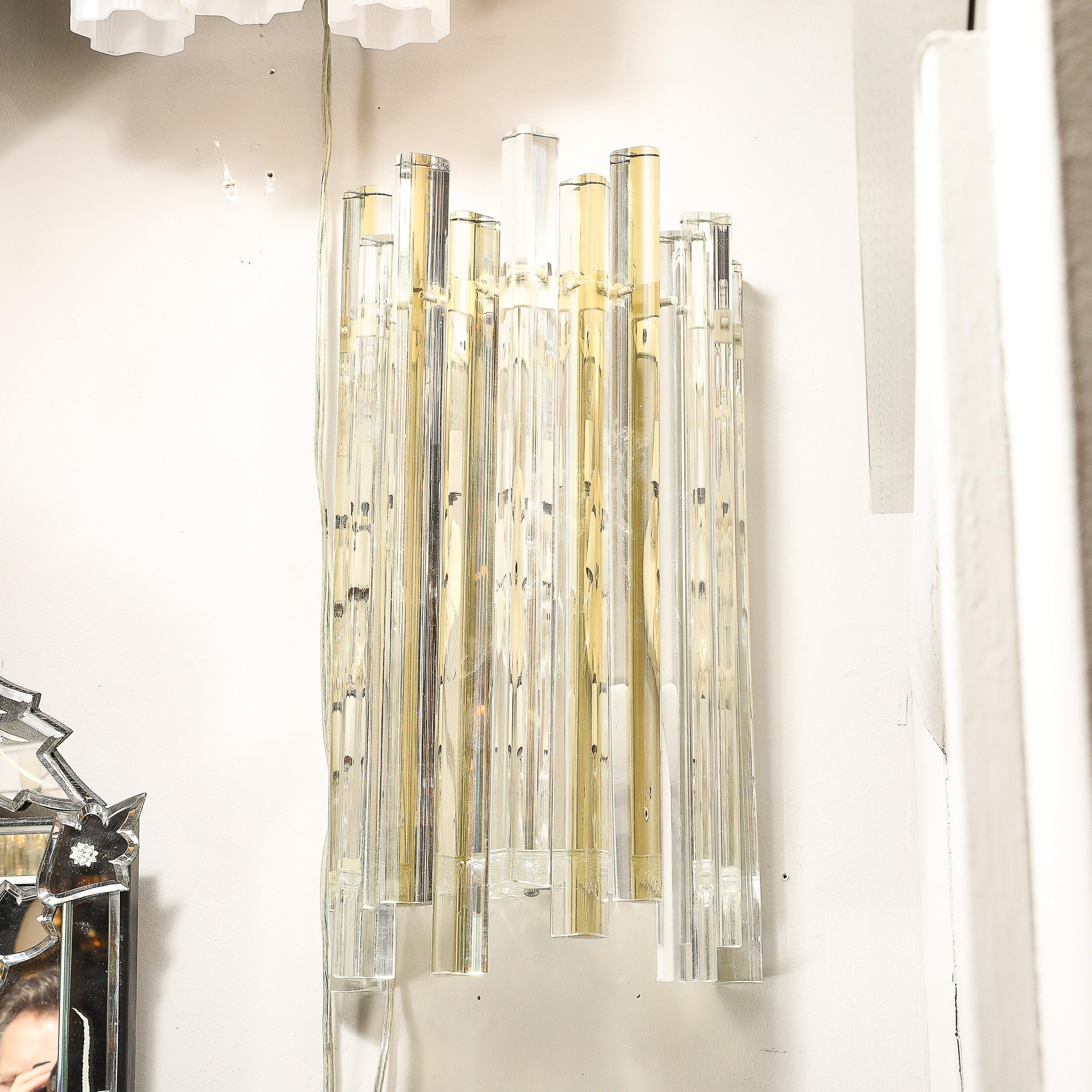 Mid-Century Murano Triedre Smoked Amber & Clear Glass Sconces by Venini For Sale 5