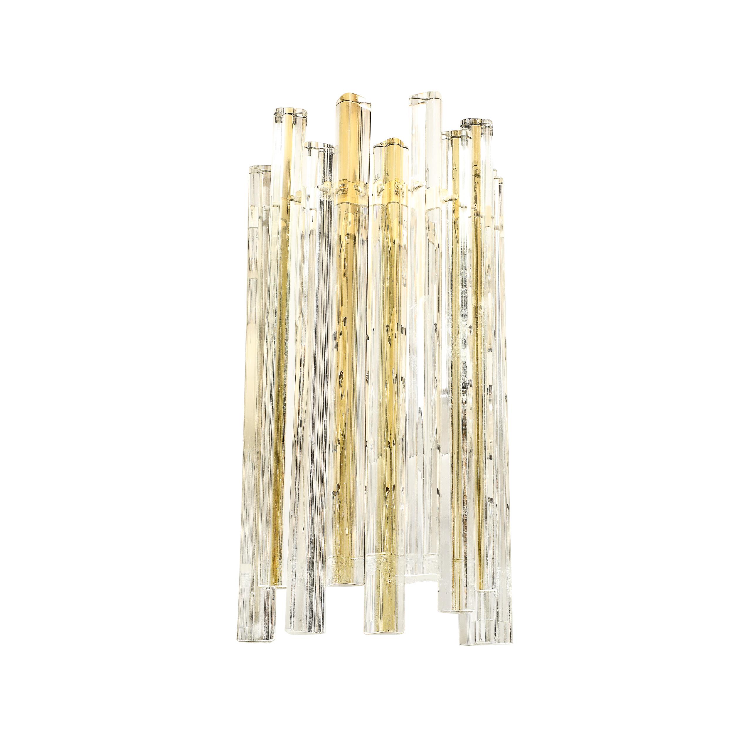 Italian Mid-Century Murano Triedre Smoked Amber & Clear Glass Sconces by Venini For Sale
