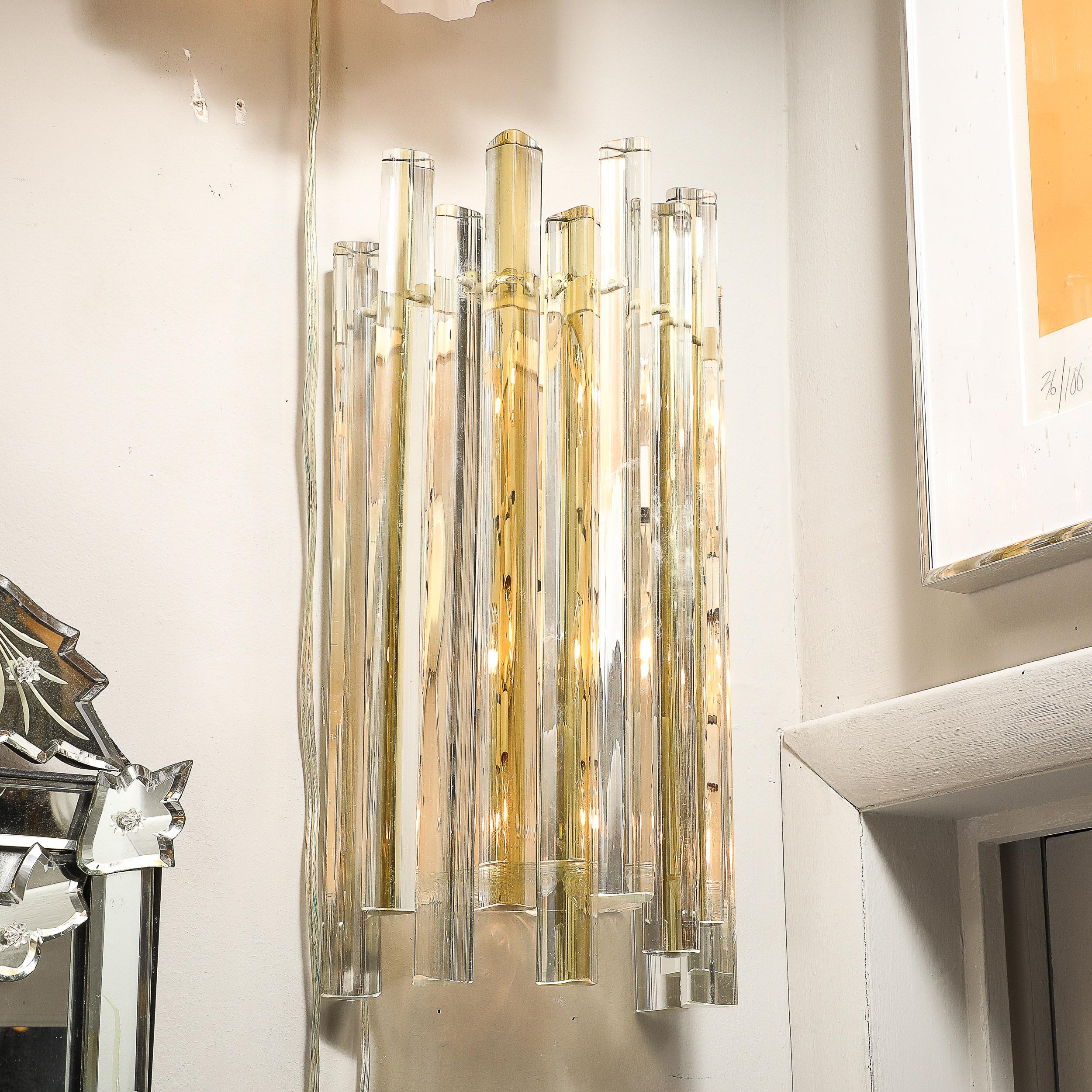 Mid-Century Murano Triedre Smoked Amber & Clear Glass Sconces by Venini In Excellent Condition For Sale In New York, NY