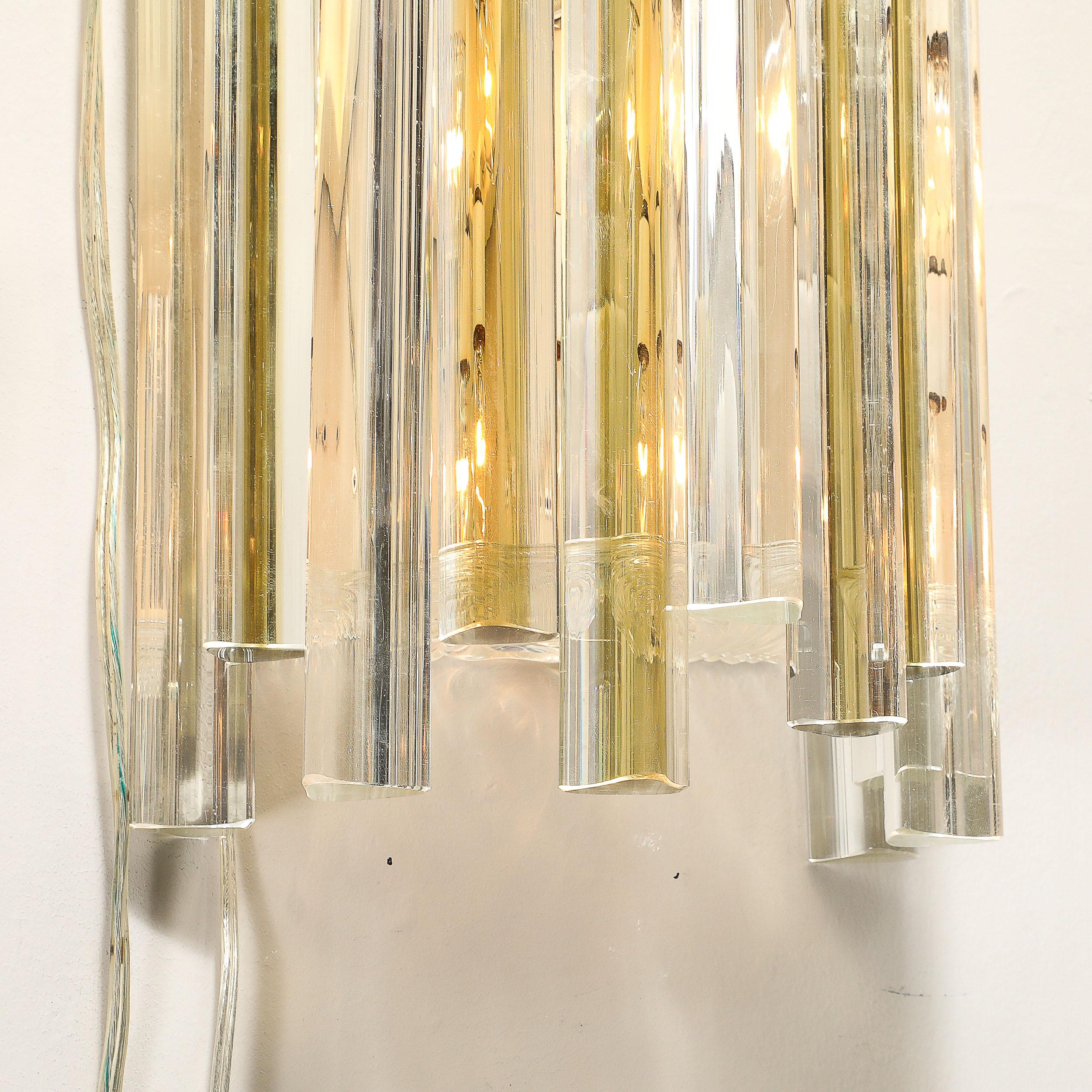 Late 20th Century Mid-Century Murano Triedre Smoked Amber & Clear Glass Sconces by Venini For Sale