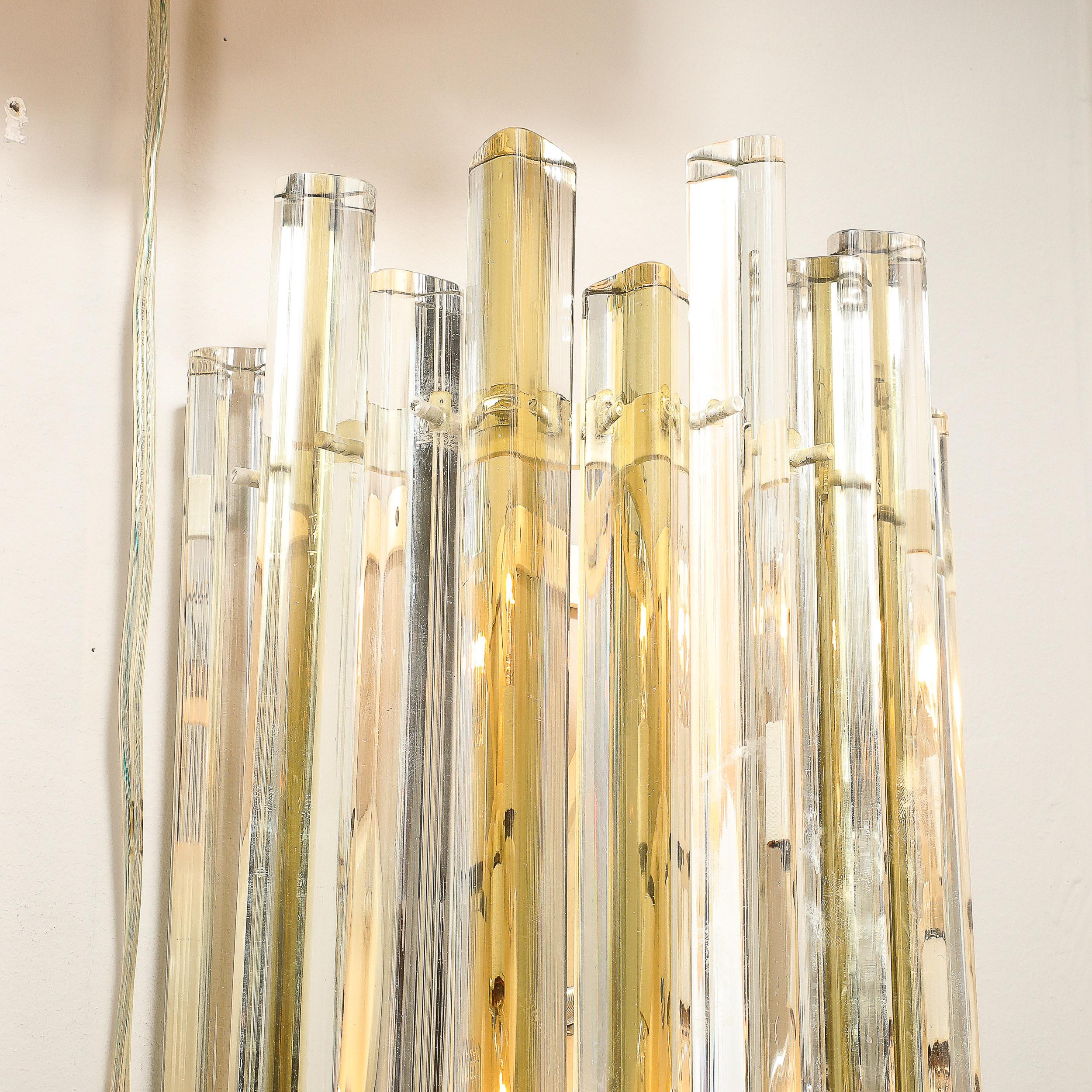 Murano Glass Mid-Century Murano Triedre Smoked Amber & Clear Glass Sconces by Venini For Sale