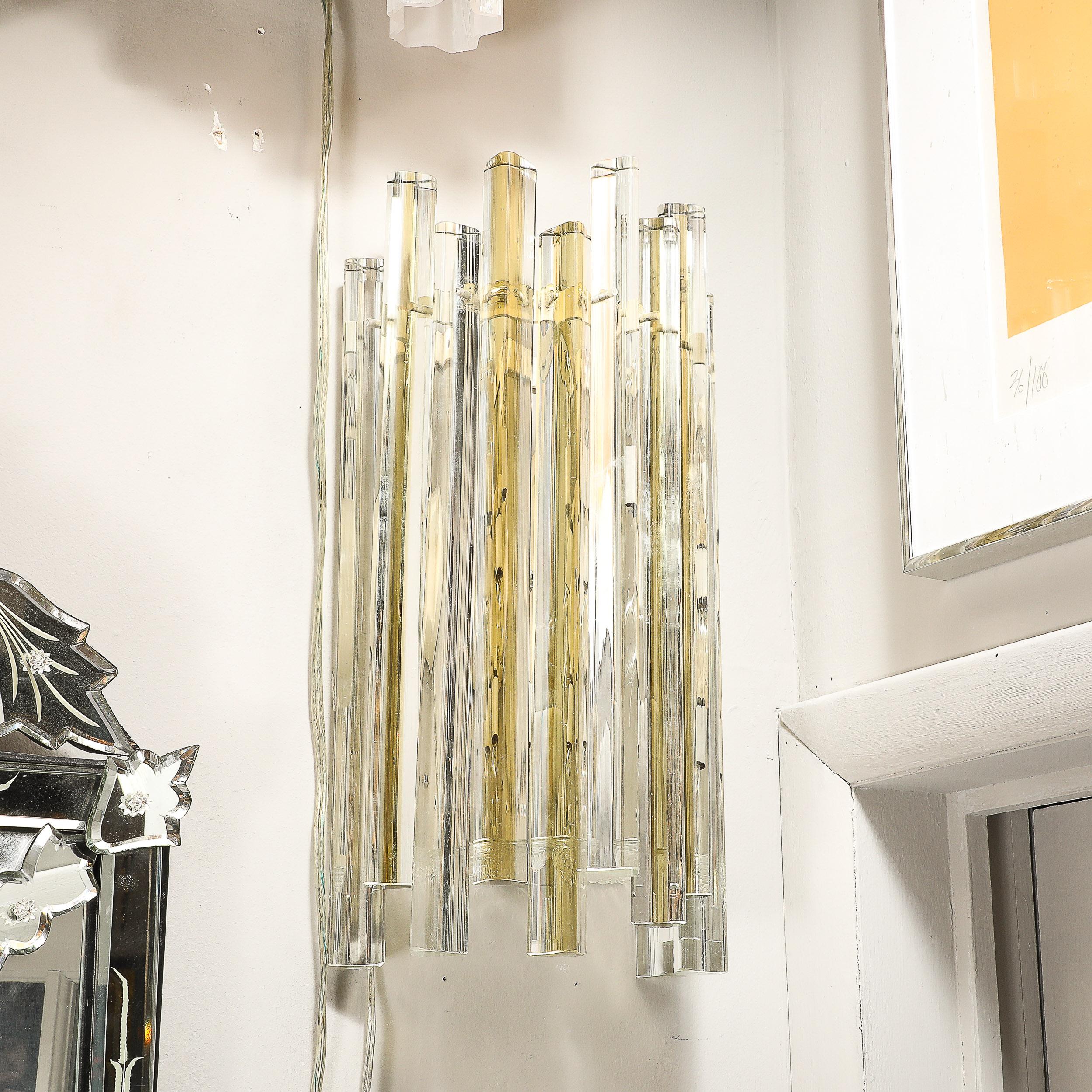 Mid-Century Murano Triedre Smoked Amber & Clear Glass Sconces by Venini For Sale 2