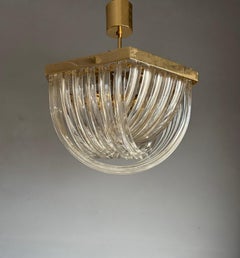 Mid-Century Murano Triedri Glass, Gilded Brass Chandelier by Venini, Italy 1970s