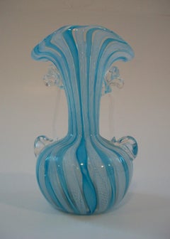 Mid Century Murano Twin Handled Vase with White Latticino - Italy - Circa 1950's