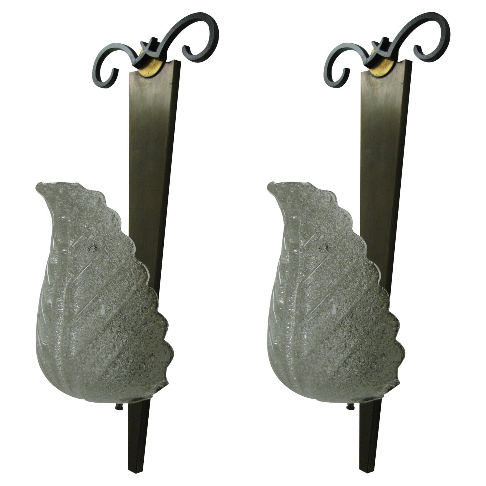Mid Century Murano Venetian Barovier Wall Sconces Pair
