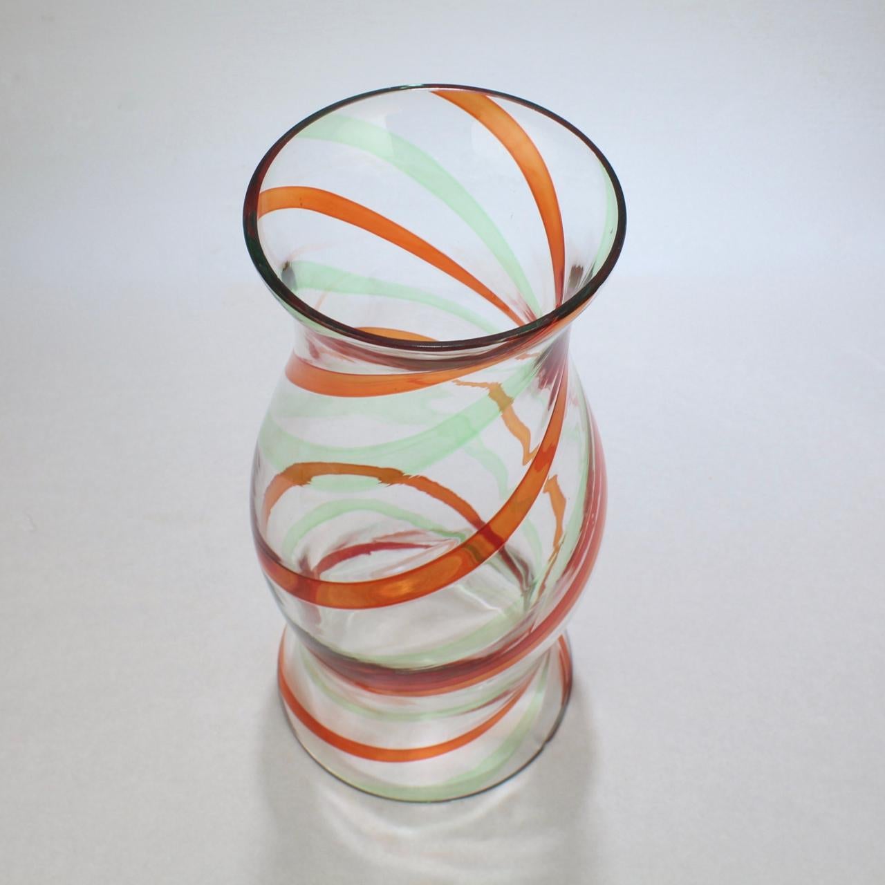 Mid-Century Modern Mid-Century Murano / Venetian Fasce Ritorte Glass Hurricane Lamp Shade For Sale