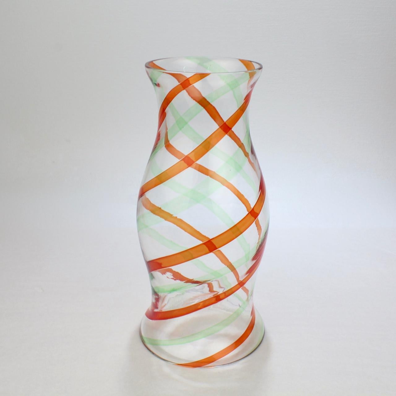 Mid-Century Murano / Venetian Fasce Ritorte Glass Hurricane Lamp Shade In Good Condition For Sale In Philadelphia, PA