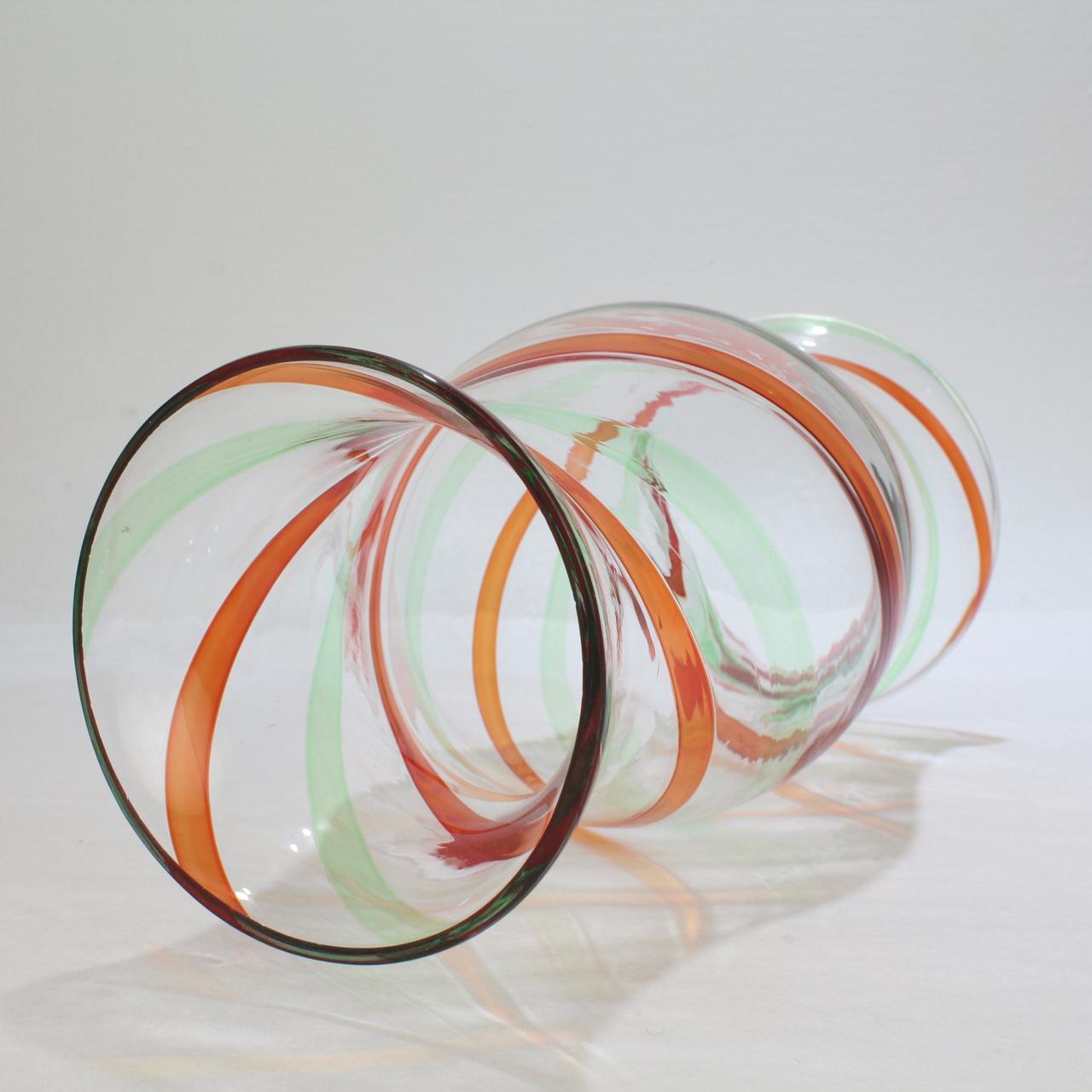 Art Glass Mid-Century Murano / Venetian Fasce Ritorte Glass Hurricane Lamp Shade For Sale