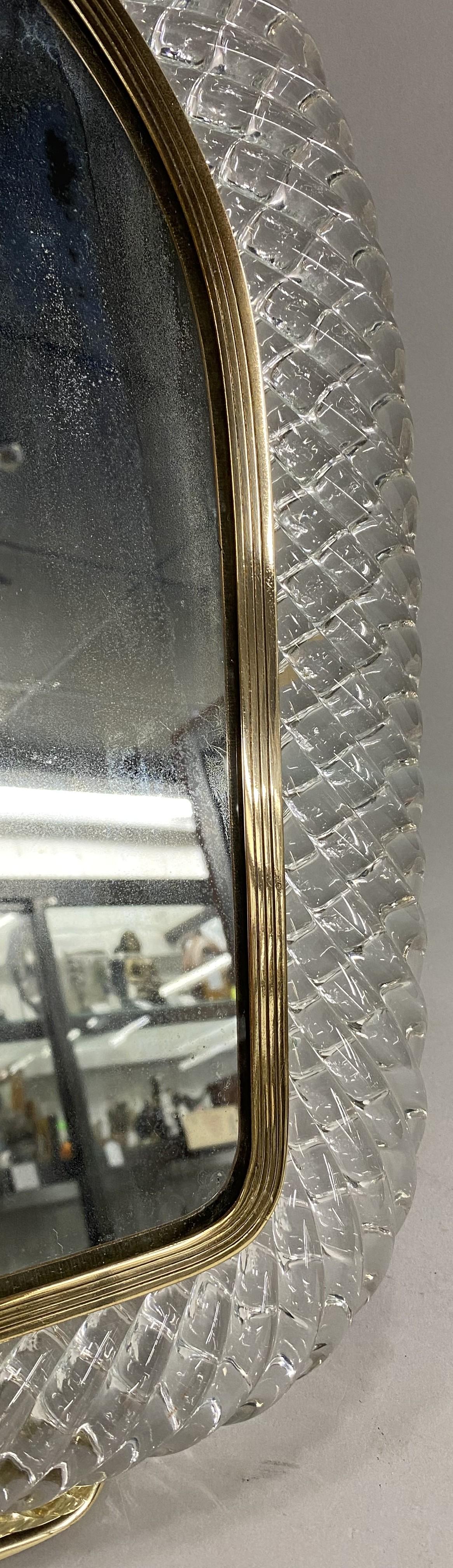 Mid Century Murano Venini verdrehtes Glas gewölbt Spiegel (Gegossen) im Angebot