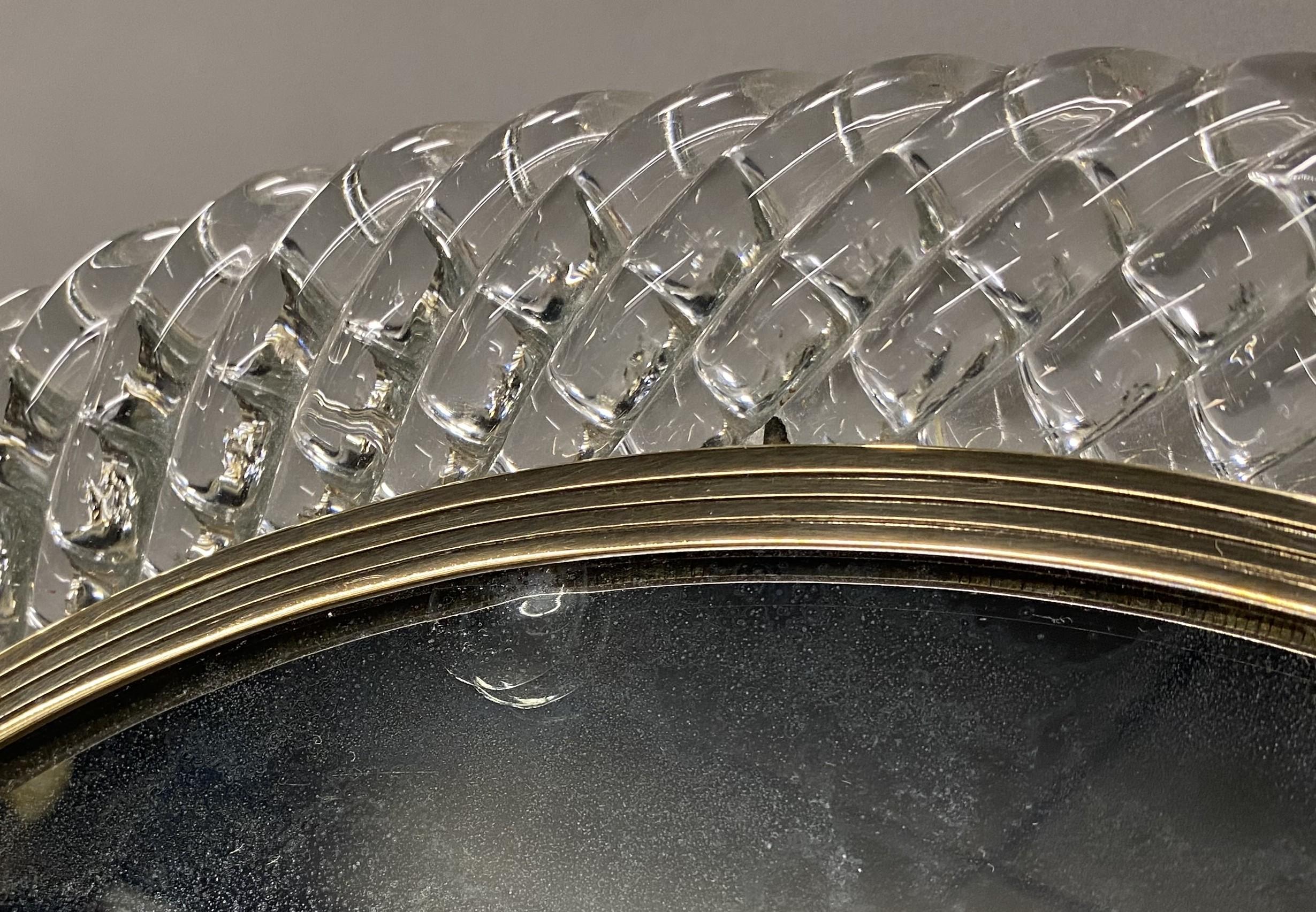 Mid Century Murano Venini verdrehtes Glas gewölbt Spiegel (Messing) im Angebot