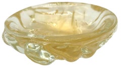 Mid-century Murano Weighted Cased Art Glass Gold Flaked Ribboned Bowl
