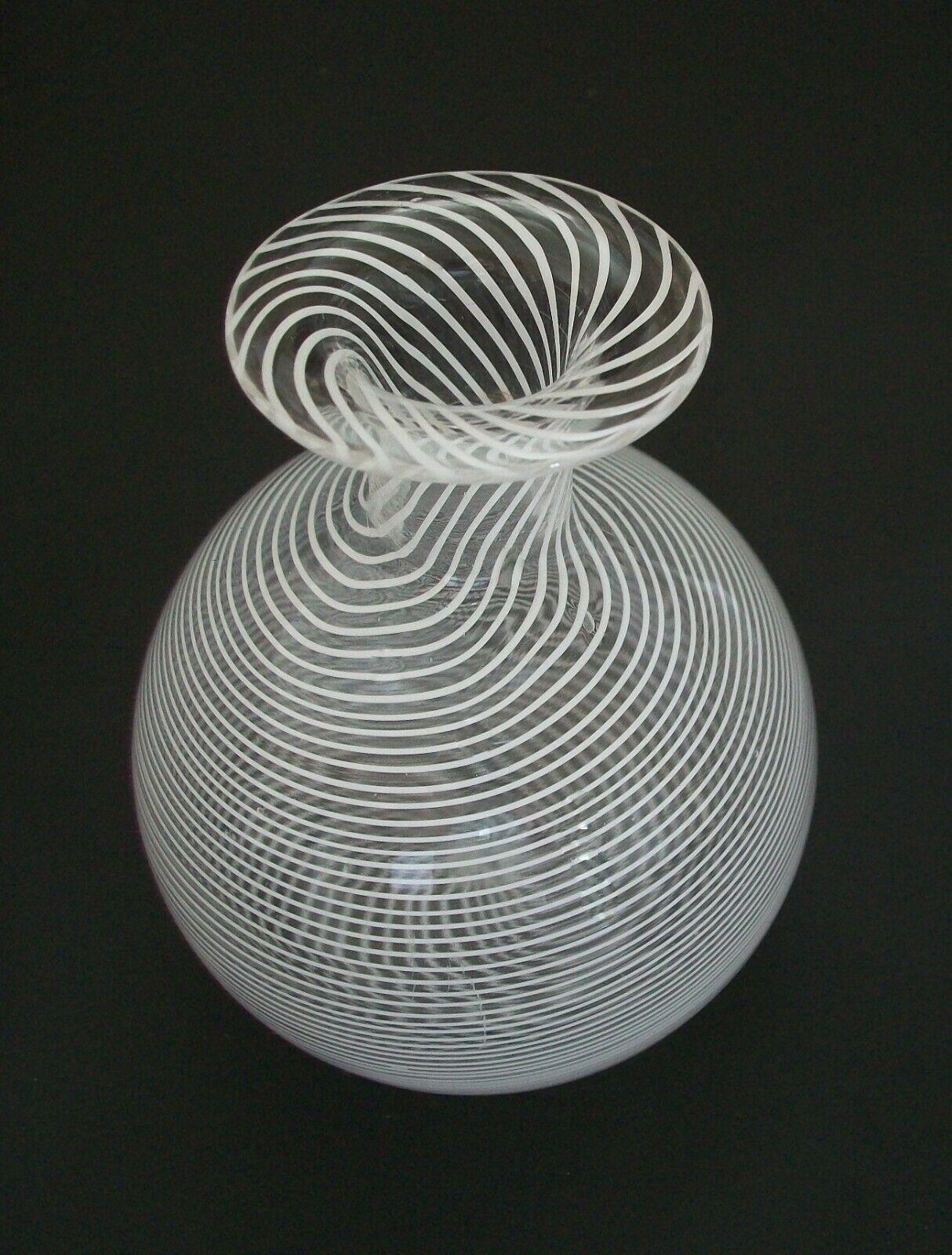 Italian Mid Century Murano White Mezza Filigrana Glass Vase, Italy, Circa 1970's