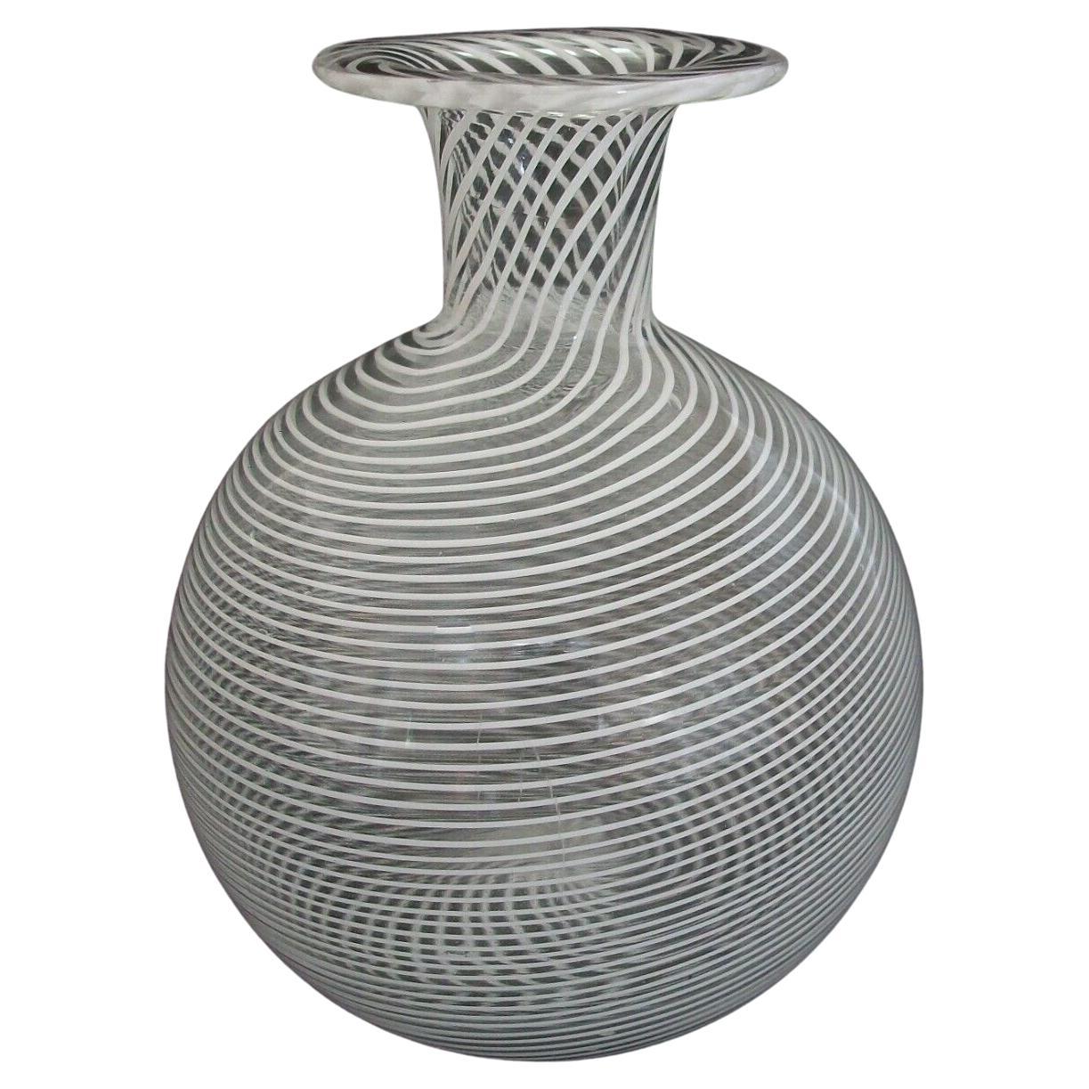 Mid Century Murano White Mezza Filigrana Glass Vase, Italy, Circa 1970's