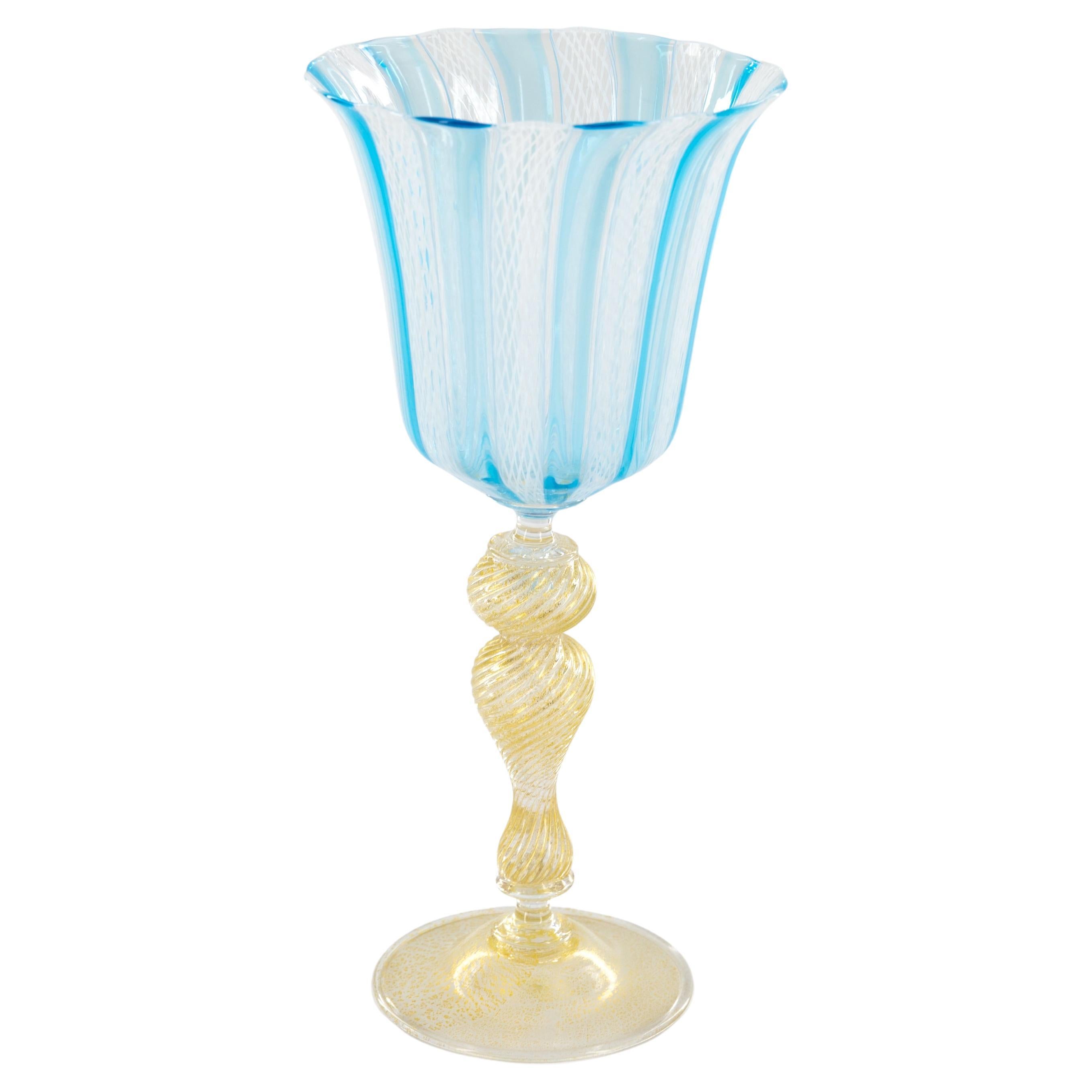 Mid-Century Murano Zanfirico and Gold Aventurine Glass Goblet