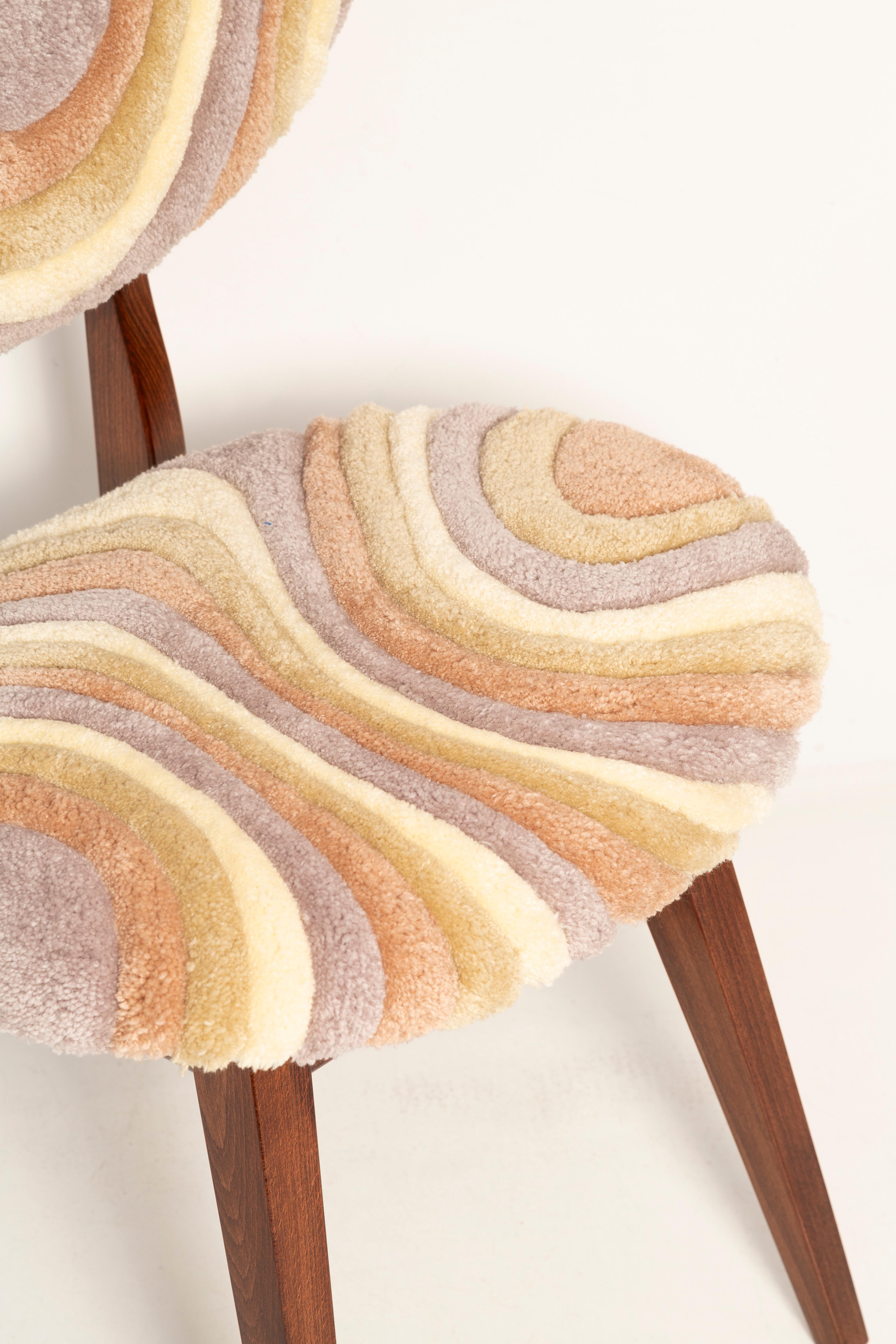 Polish Mid Century Mushroom Chair, Hand Tufting Beige Wool, Europe, 1960s For Sale