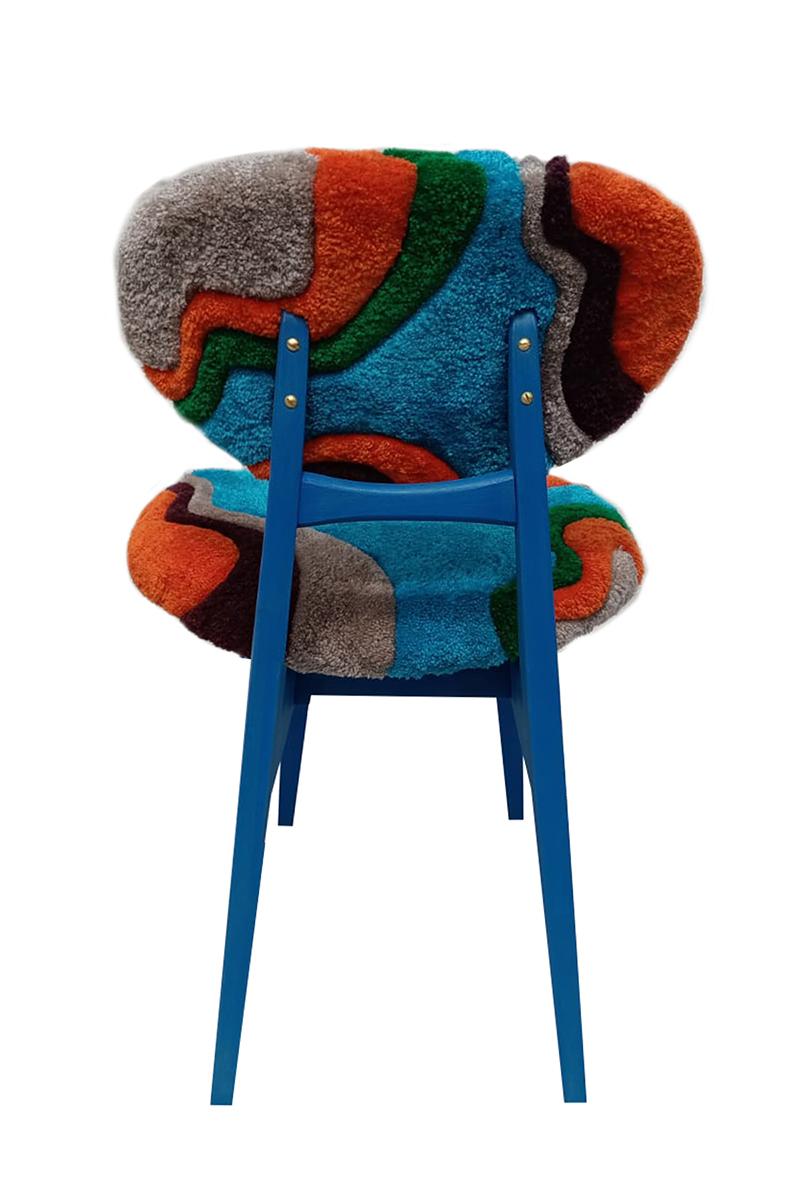 Silla Seta de Mitad de Siglo, Tufting a Mano Lana Azul Verde Naranja, Europa, Años 60 en Excelente estado para la venta en 05-080 Hornowek, PL