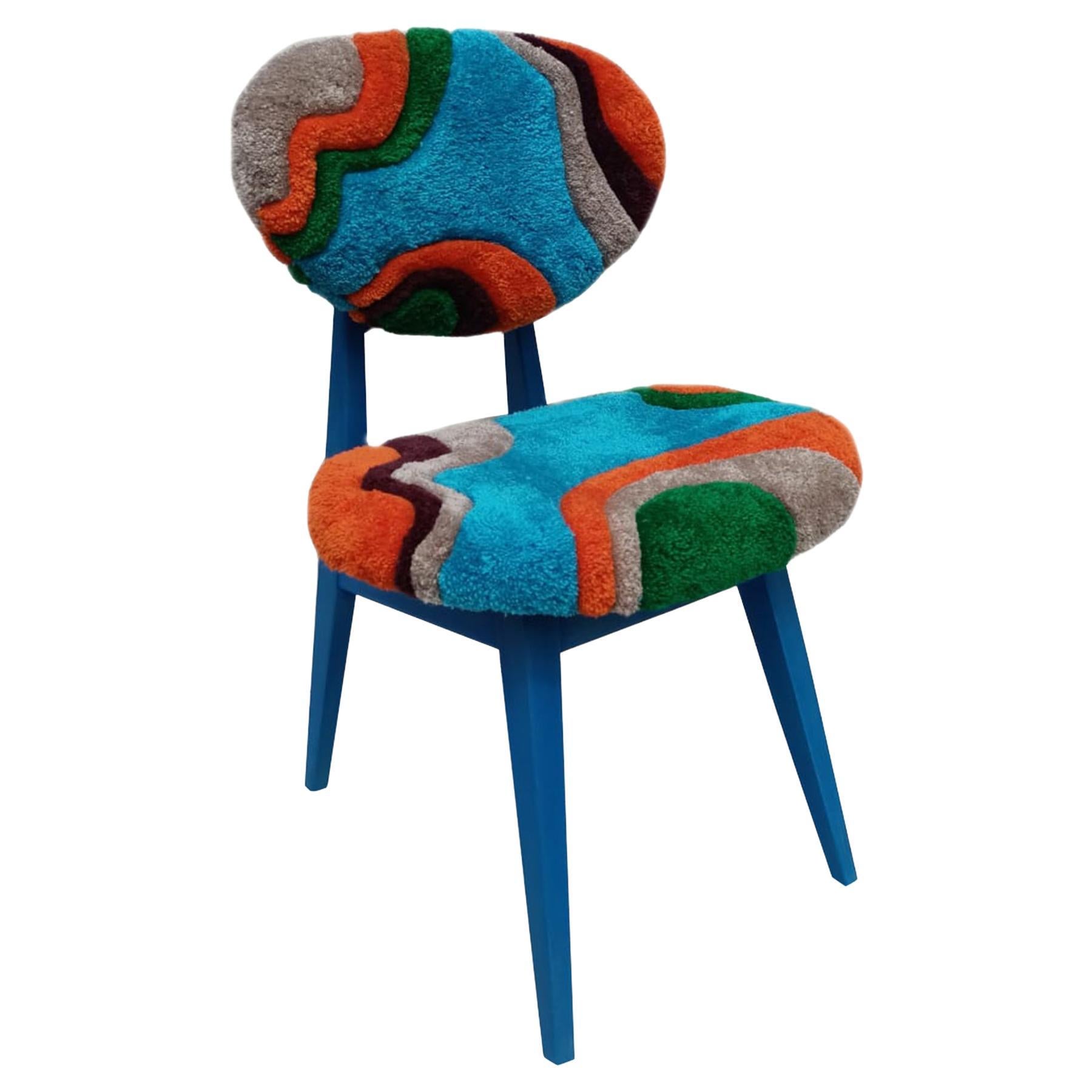 Mid Century Mushroom Chair, Hand Tufting Blue Green Orange Wool, Europe, 1960s