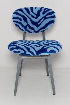 Mid Century Mushroom Chair, Hand Tufting Blue Zebra Wool, Europe, 1960s
