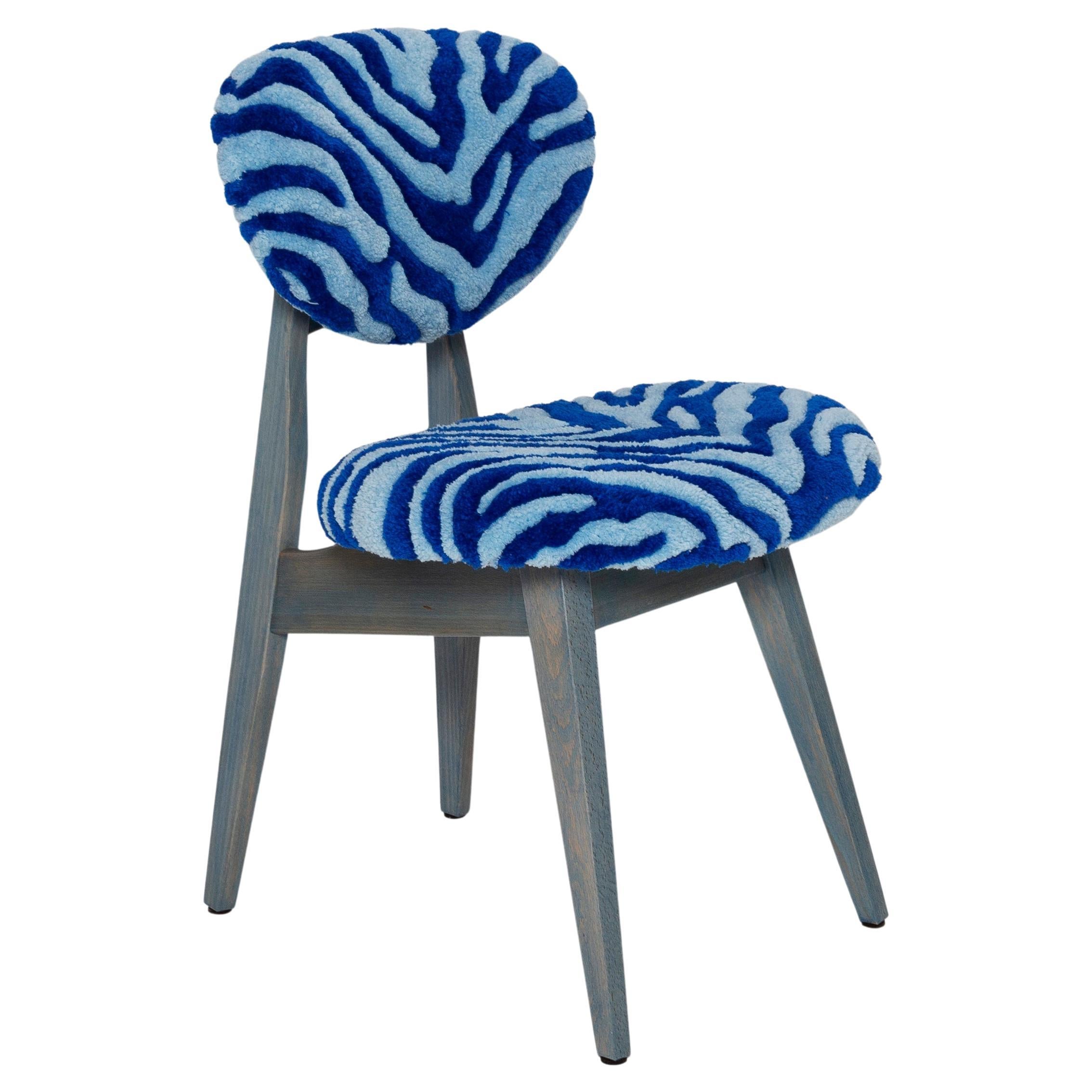 Mid Century Mushroom Chair, Hand Tufting Blue Zebra Wool, Europe, 1960s