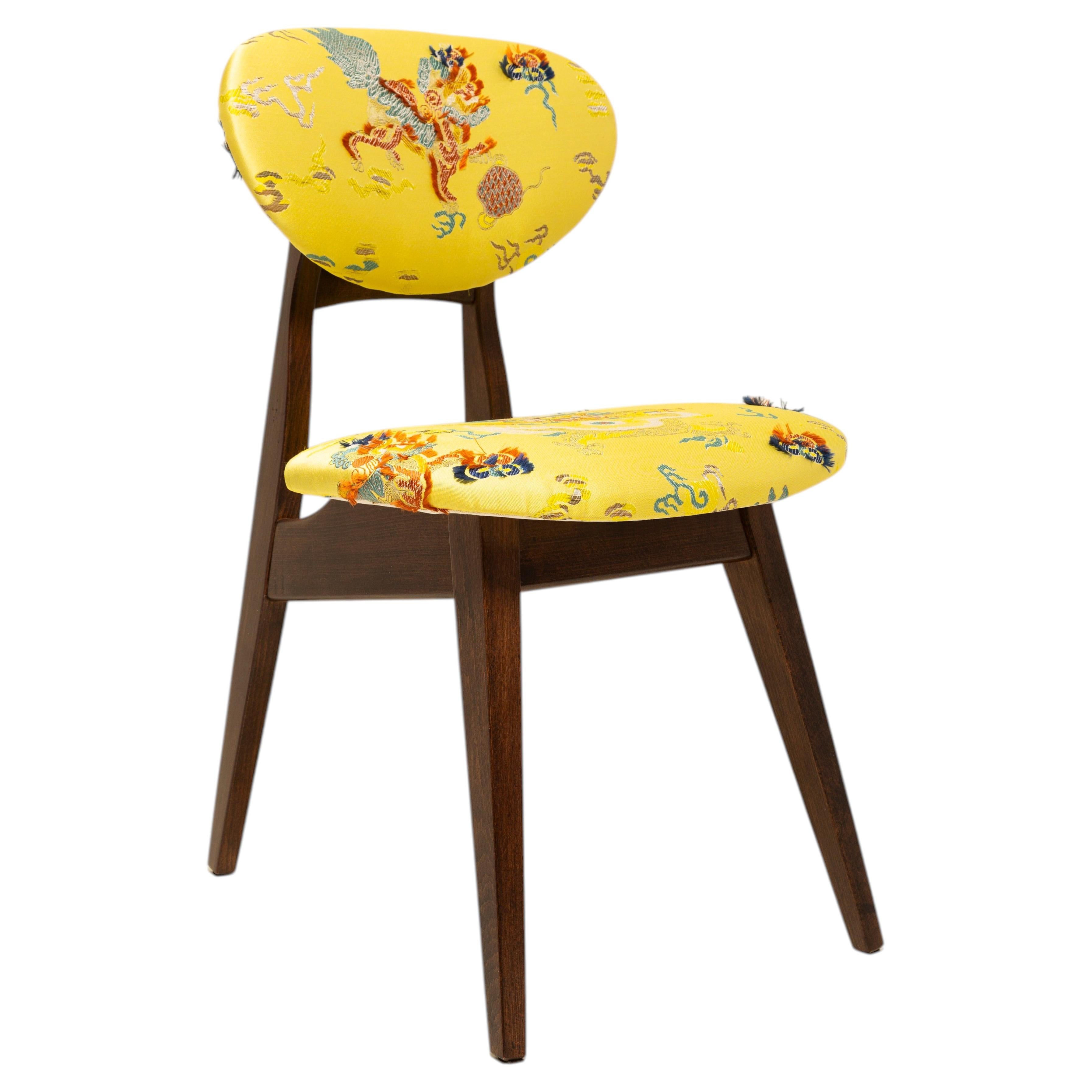 Mid Century Mushroom Chair, Yellow Jacquard, Dedar, by J. Kedziorek, 1960s