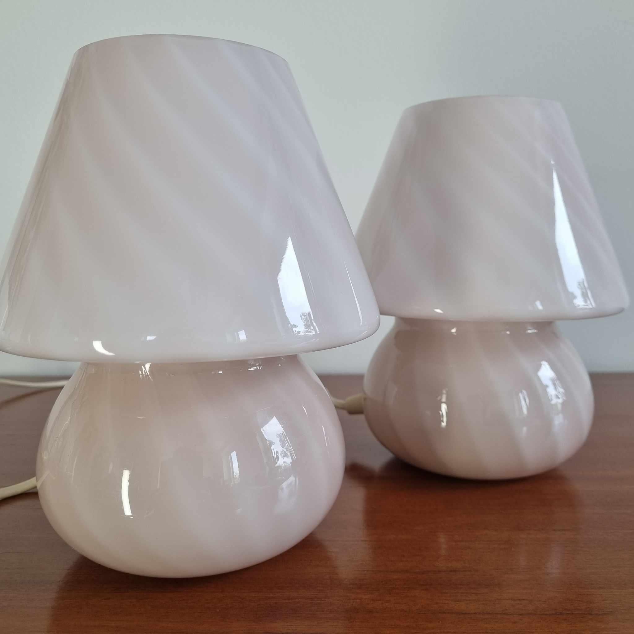 Italian Mid Century Mushroom Murano Glass Table Lamps, Italy 80s