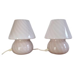 Mid Century Mushroom Murano Glass Table Lamps, Italy 80s