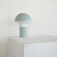 Mid Century Mushroom Table Lamp in Light Blue Metal and Opaline Glass 1960s