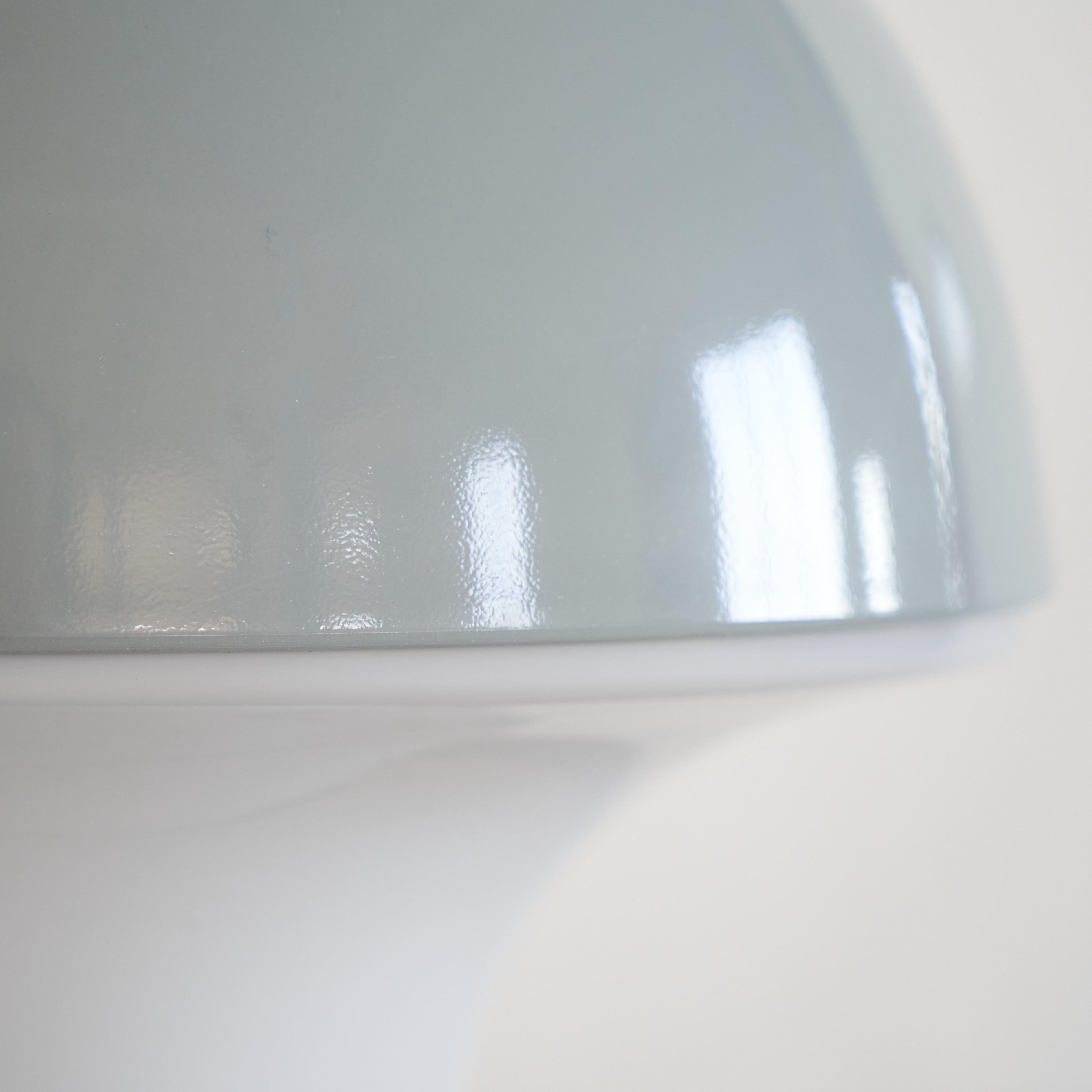 Italian Mid Century Mushroom Table Lamp in Light Blue Metal and Opaline Glass 1960s For Sale