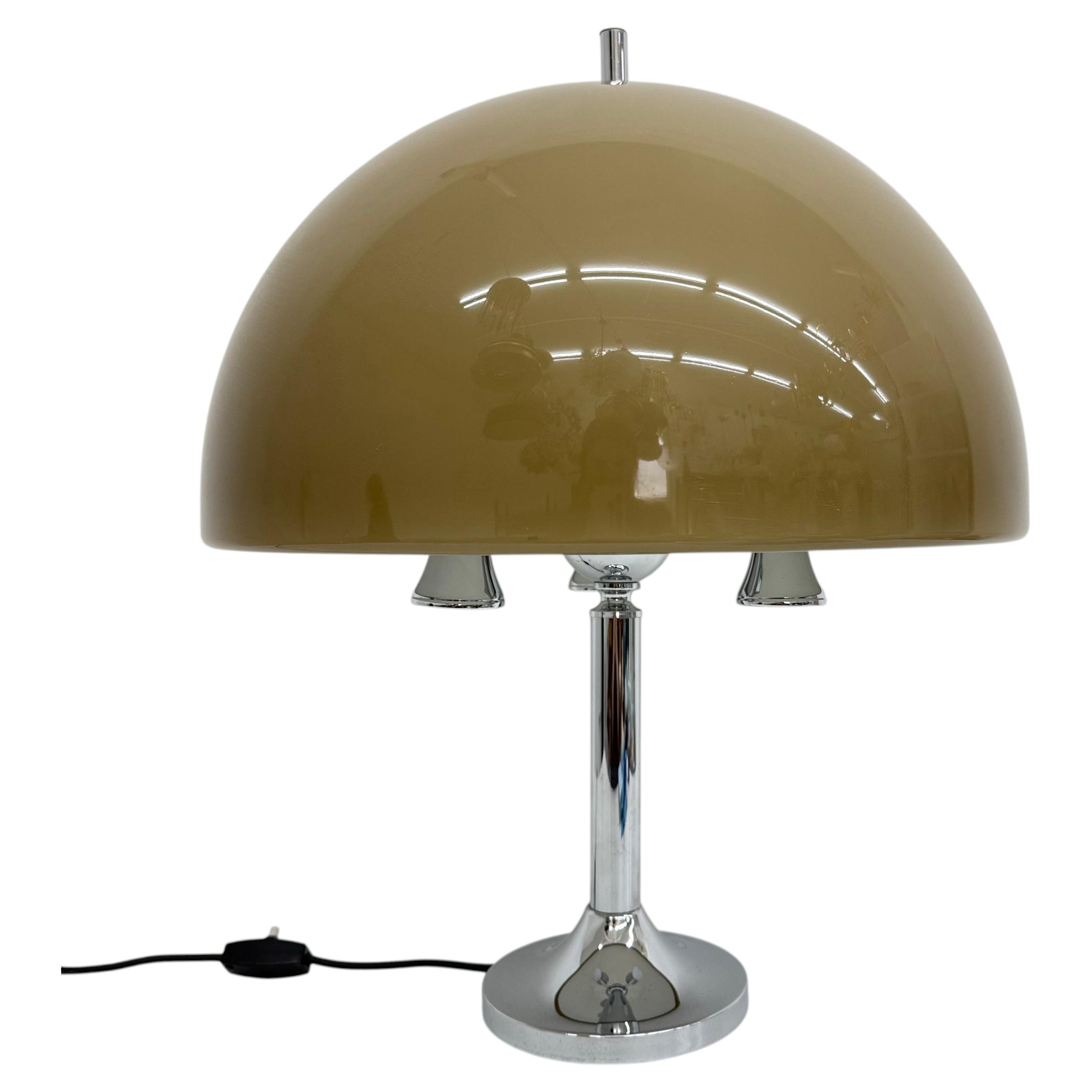 Mid-century Mushroom table lamp with chrome base , 1970s For Sale