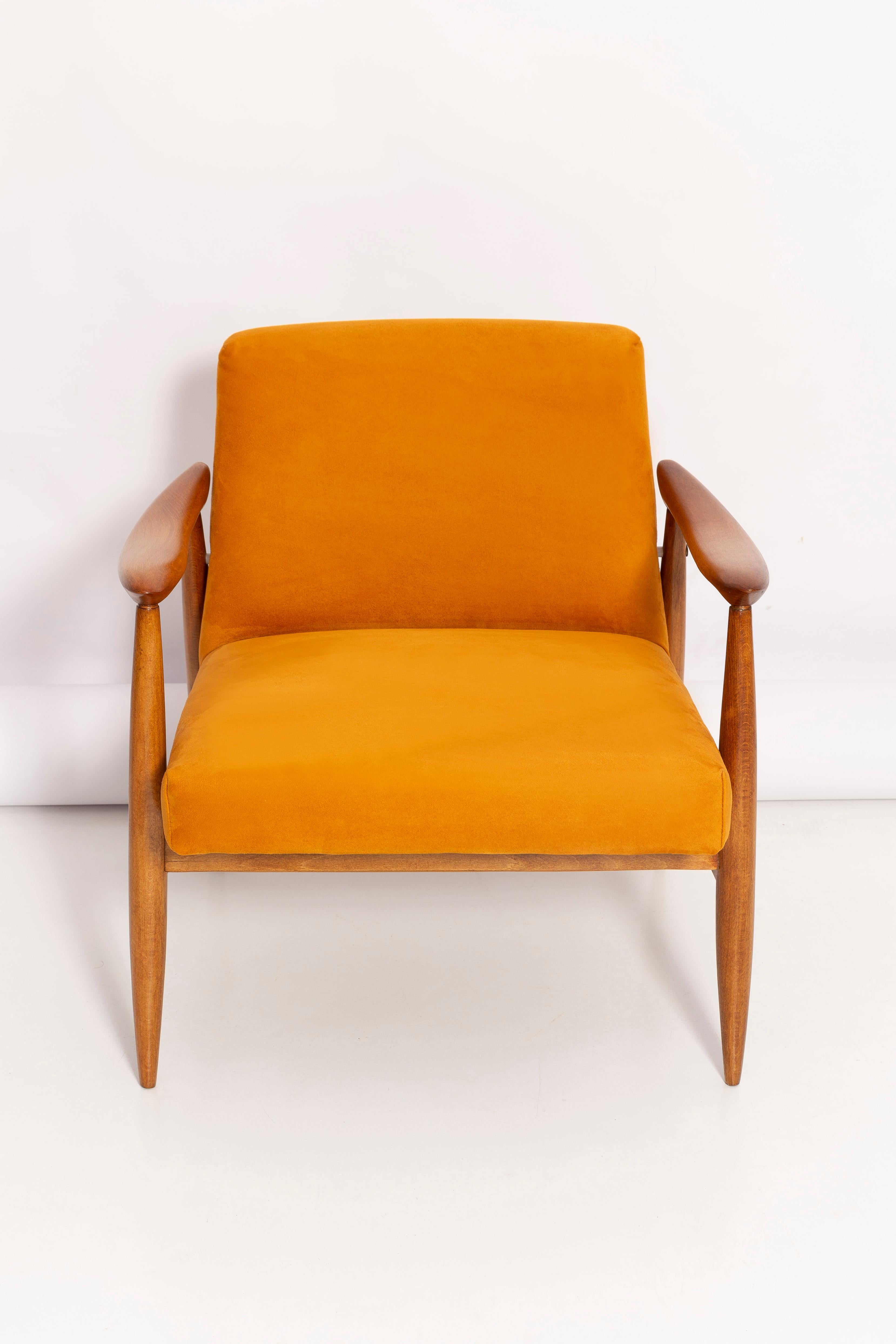 Textile Mid Century Mustard Yellow Armchair, Designed by J. Kedziorek, Europe, 1960s For Sale