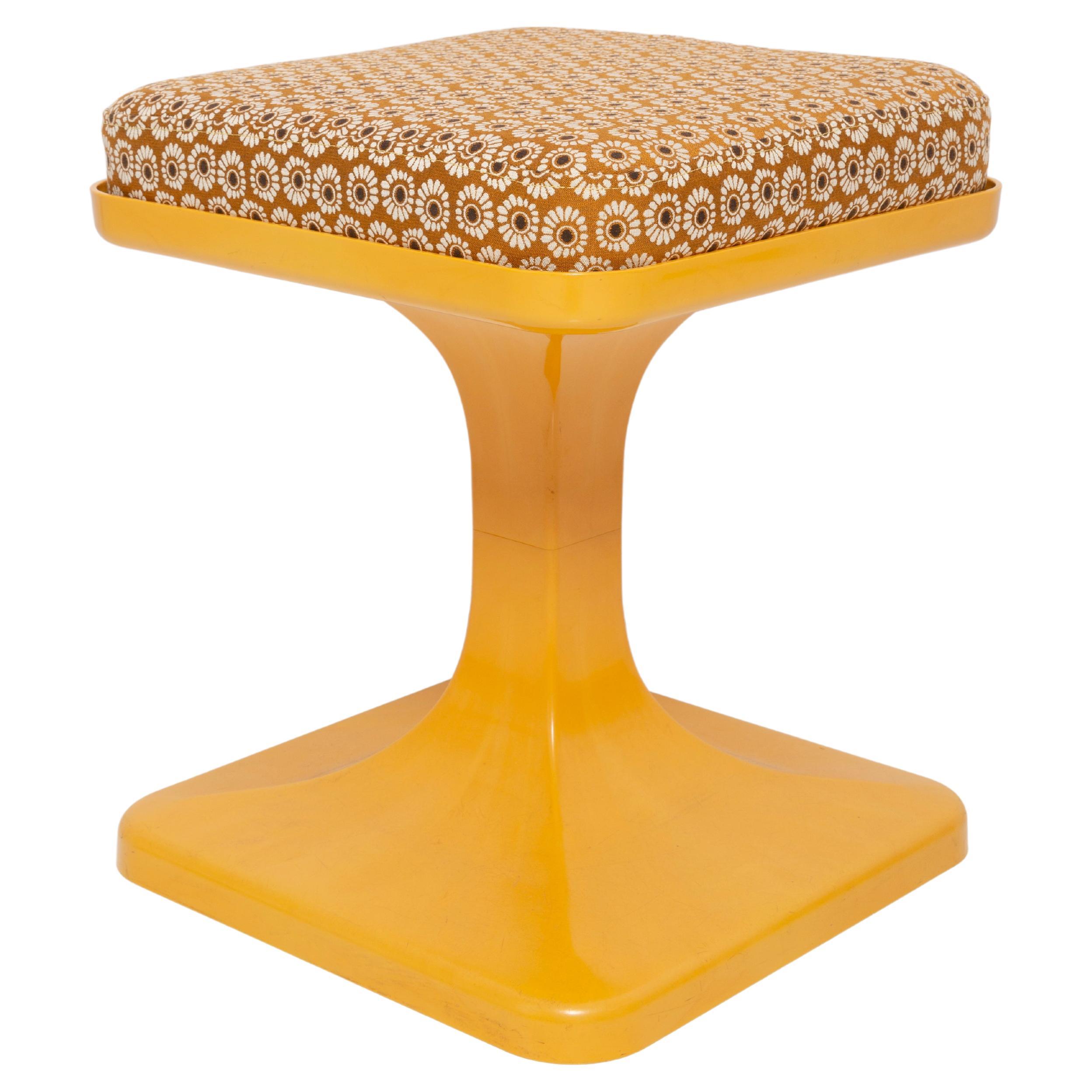 Mid Century Mustard Yellow Flowers Stool, Poland, 1970s