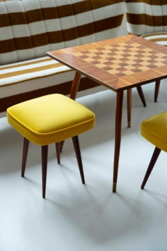 Mid-Century Mustard Yellow Velvet Foot Stool, Poland, 1960s