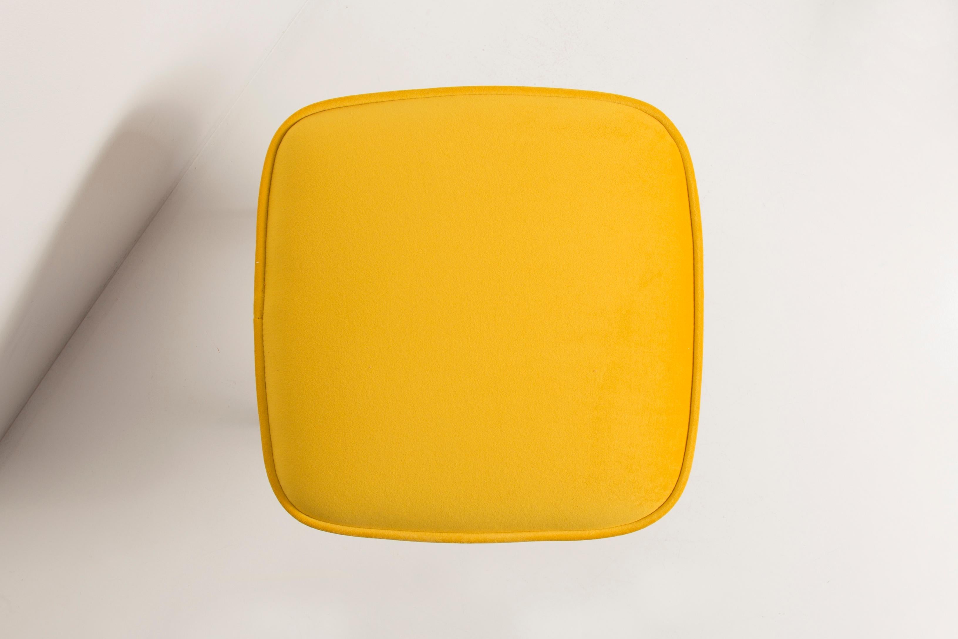 Hand-Crafted Mid-Century Mustard Yellow Velvet Foot Stool, Poland, 1960s For Sale