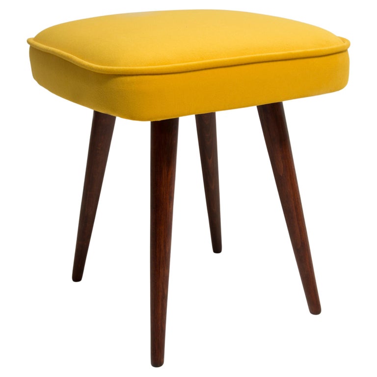 MidCentury Mustard Yellow Velvet Foot Stool, Poland, 1960s For Sale at