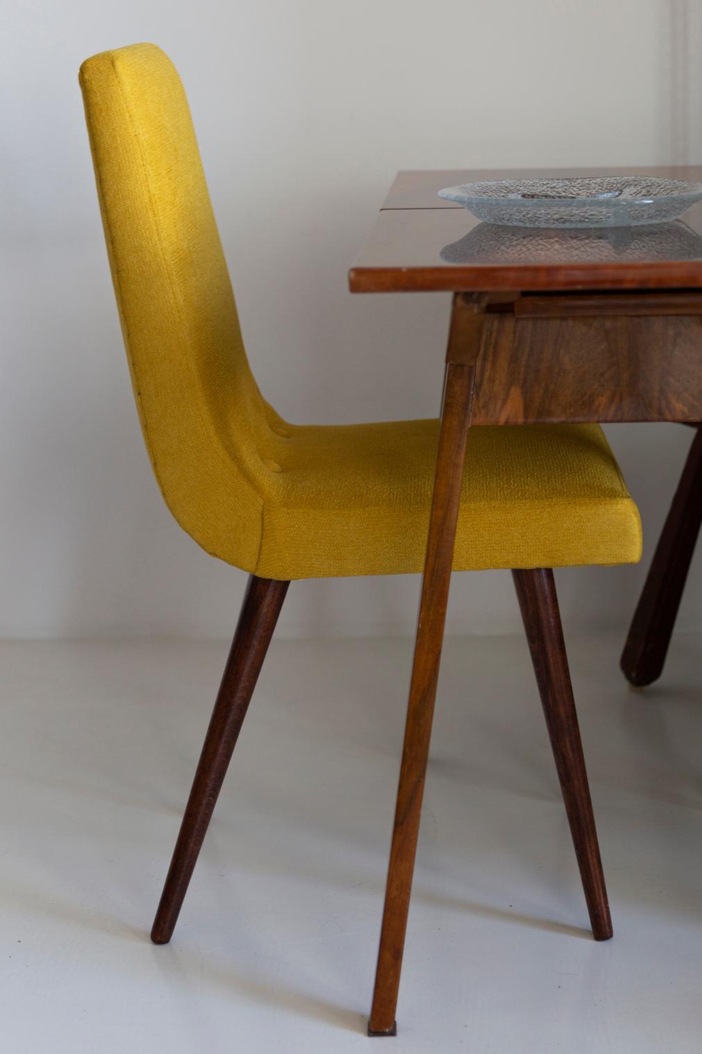 Polish Midcentury Mustard Yellow Wool Chair, Rajmund Halas, Europe, 1960s For Sale