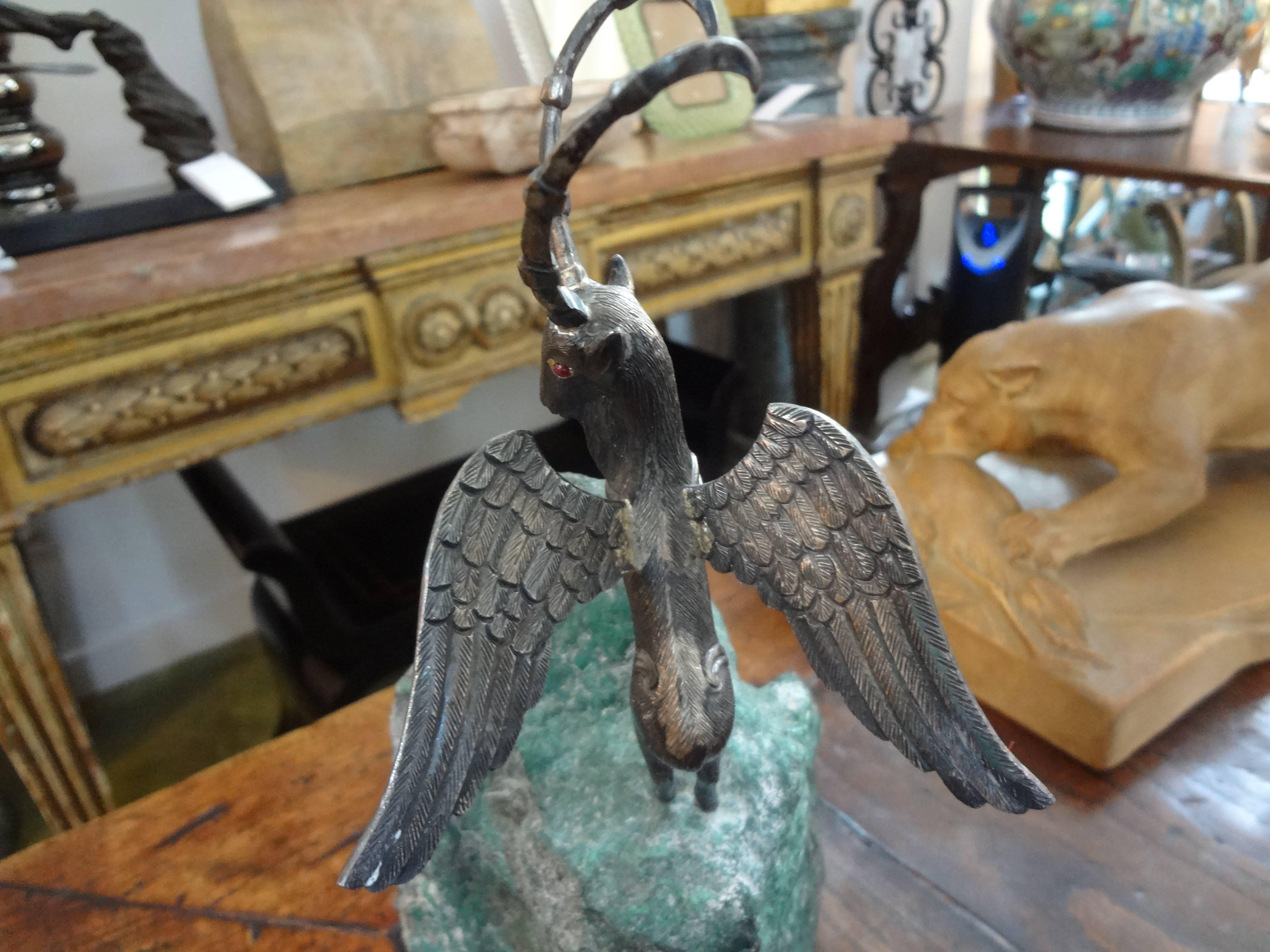 Midcentury Mythological Winged Sculpture on Stone Base In Good Condition For Sale In Houston, TX