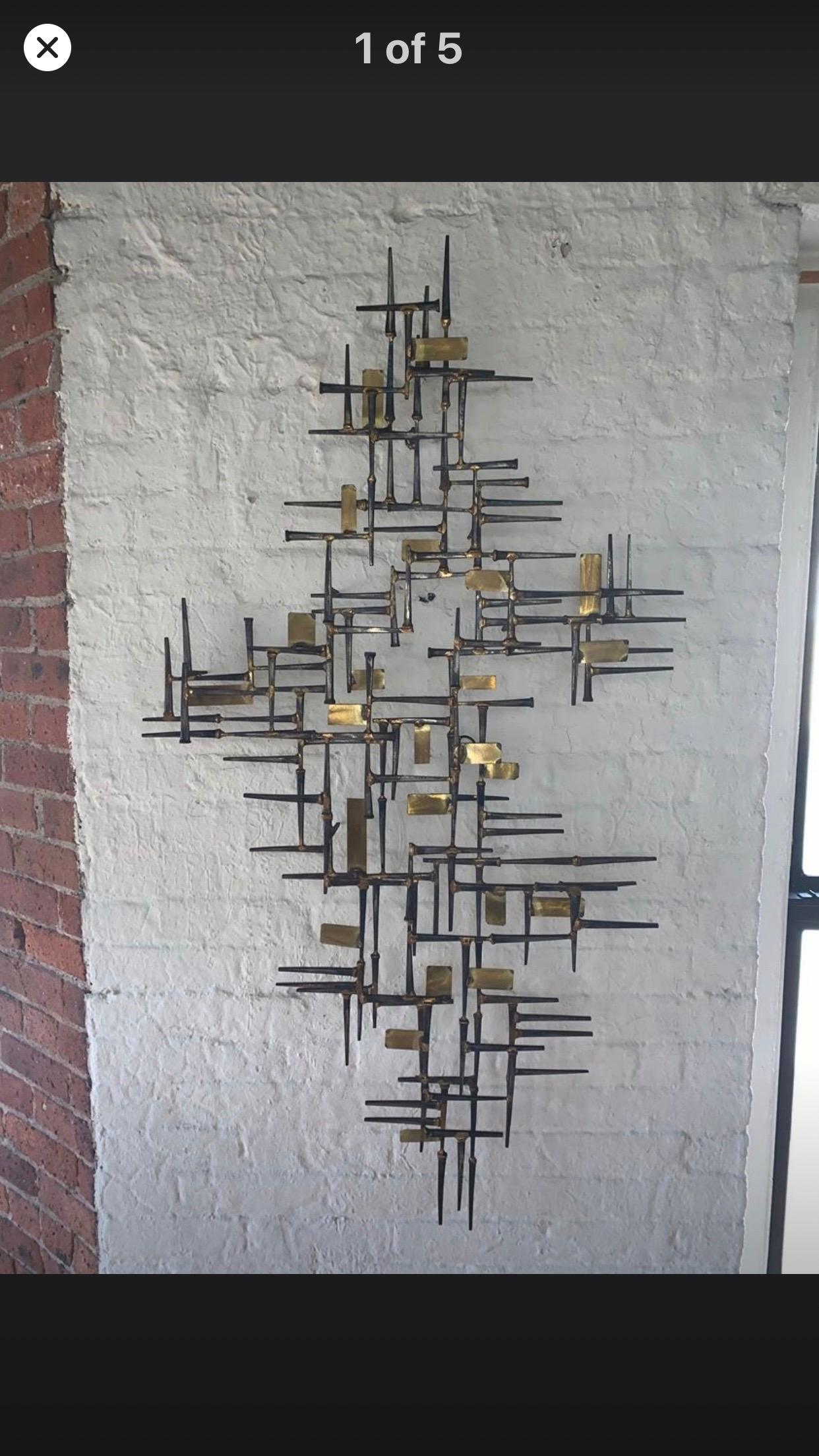 Mid Century nail art wall sculpture in the style of William Bowie. Classic piece of art for your modern home. Hang horizontally or vertically.