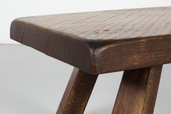 Mid-Century Nakashima Style Brutalist Oak Coffee Table with Carved Grooves