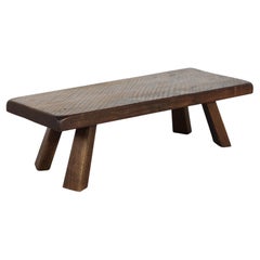 Mid-Century Nakashima Style Brutalist Oak Coffee Table with Carved Grooves