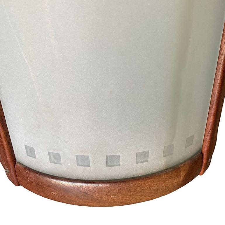 Mid-20th Century Mid-century Nakashima Style Teak Cylinder Pendnat w/ Frosted Shade, 3 Available For Sale